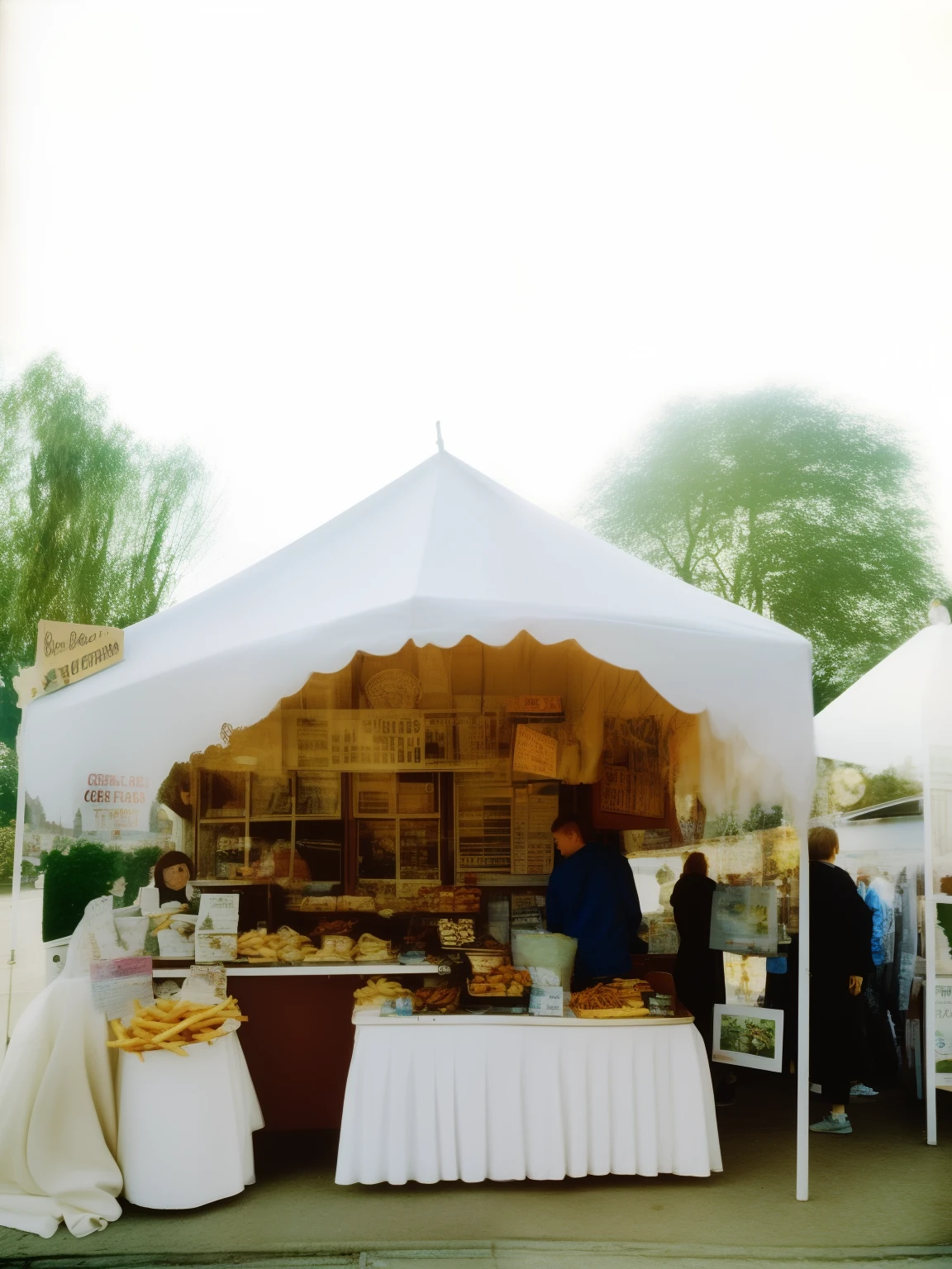 Lomo style photos sell french fries, fish and chips, french fries, brands, vintage designs, signature designs, Uncle Chip, London styles, Harry Potter styles, themed decorations, English snacks, candy, and stall designs