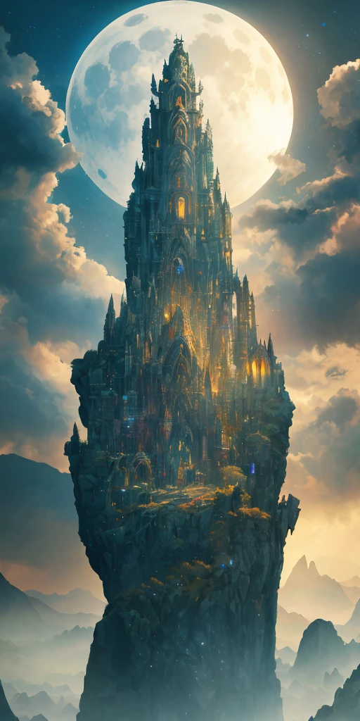 masterpiece, best quality, high quality, extremely detailed CG unity 8k wallpaper, scenery, outdoors, sky, cloud, night, cloudy sky, big moon shining, a giant stone wall hidden in the mountains, a group of people trying to open it, award winning photography, Bokeh, Depth of Field, HDR, bloom, Chromatic Aberration ,Photorealistic,extremely detailed, trending on artstation, trending on CGsociety, Intricate, High Detail, dramatic, art by midjourney