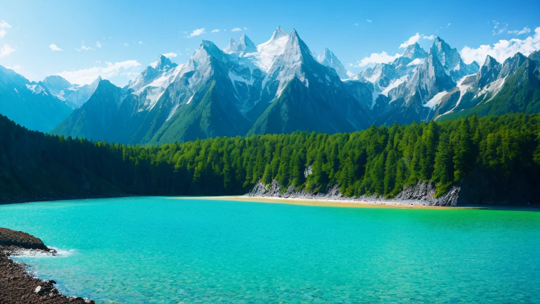 mountains sea, forest