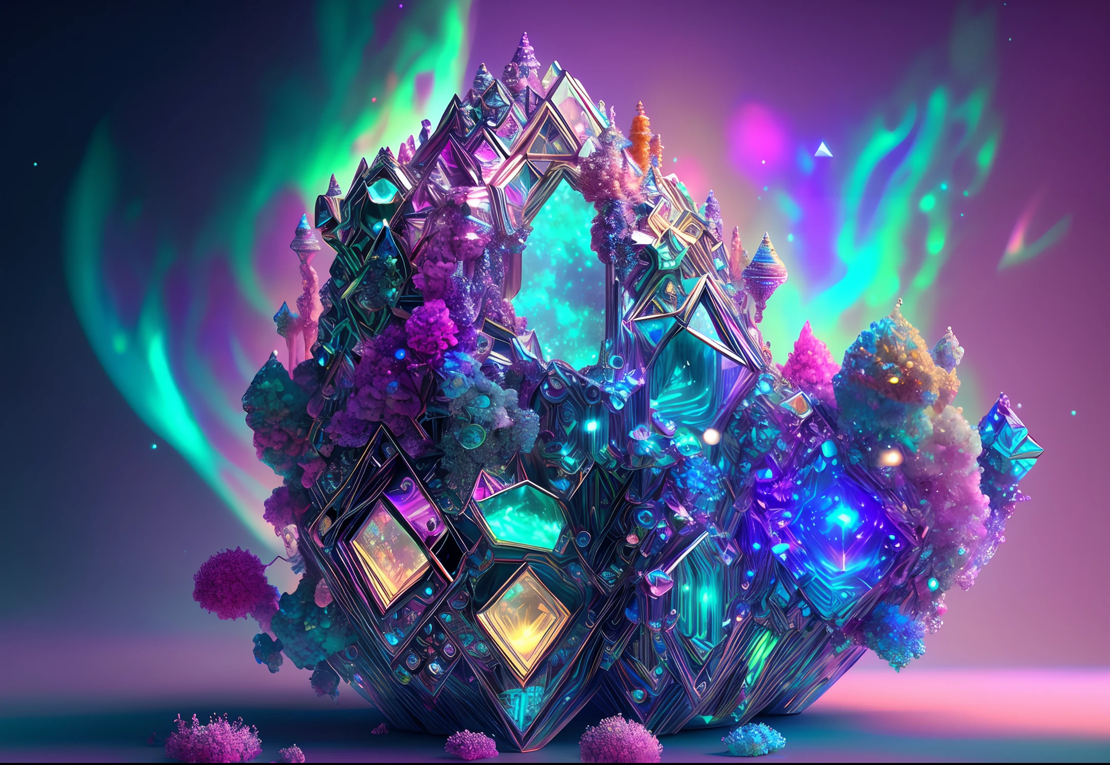 Dreams of happiness, bismuth, very beautiful, inspiring, iridescent, suggestive, digital art, richly decorated, bioluminescent, elegant, picturesque, ultra-detailed, delicate; Complex, surreal concept art, aesthetic, smooth, sharp, professional, masterpiece, custom, best quality, color correction, corrected in the post