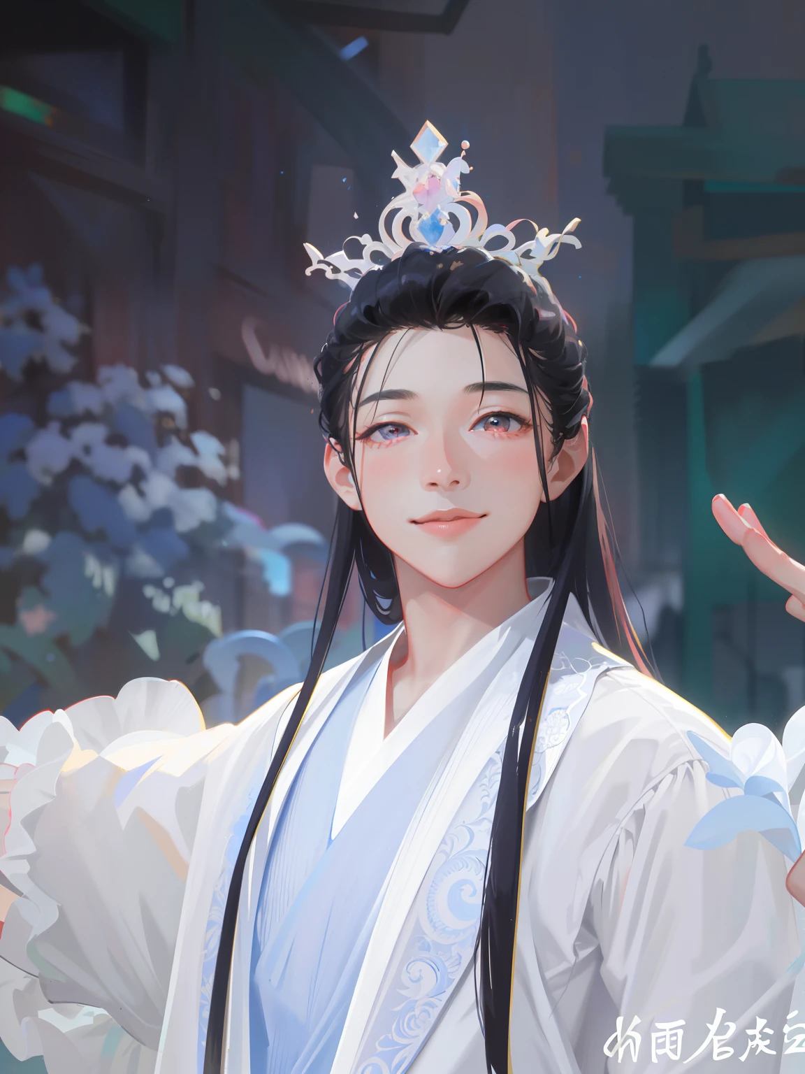 (Pure Color: 0.9), (Color: 1.1), (Masterpiece: 1,2), Best Quality, Masterpiece, High Resolution, Original, Extremely Detailed Wallpaper,, Vintage, Dress, pink Lips, sumand smile, (((a man))) (((英俊))), 成熟的男人