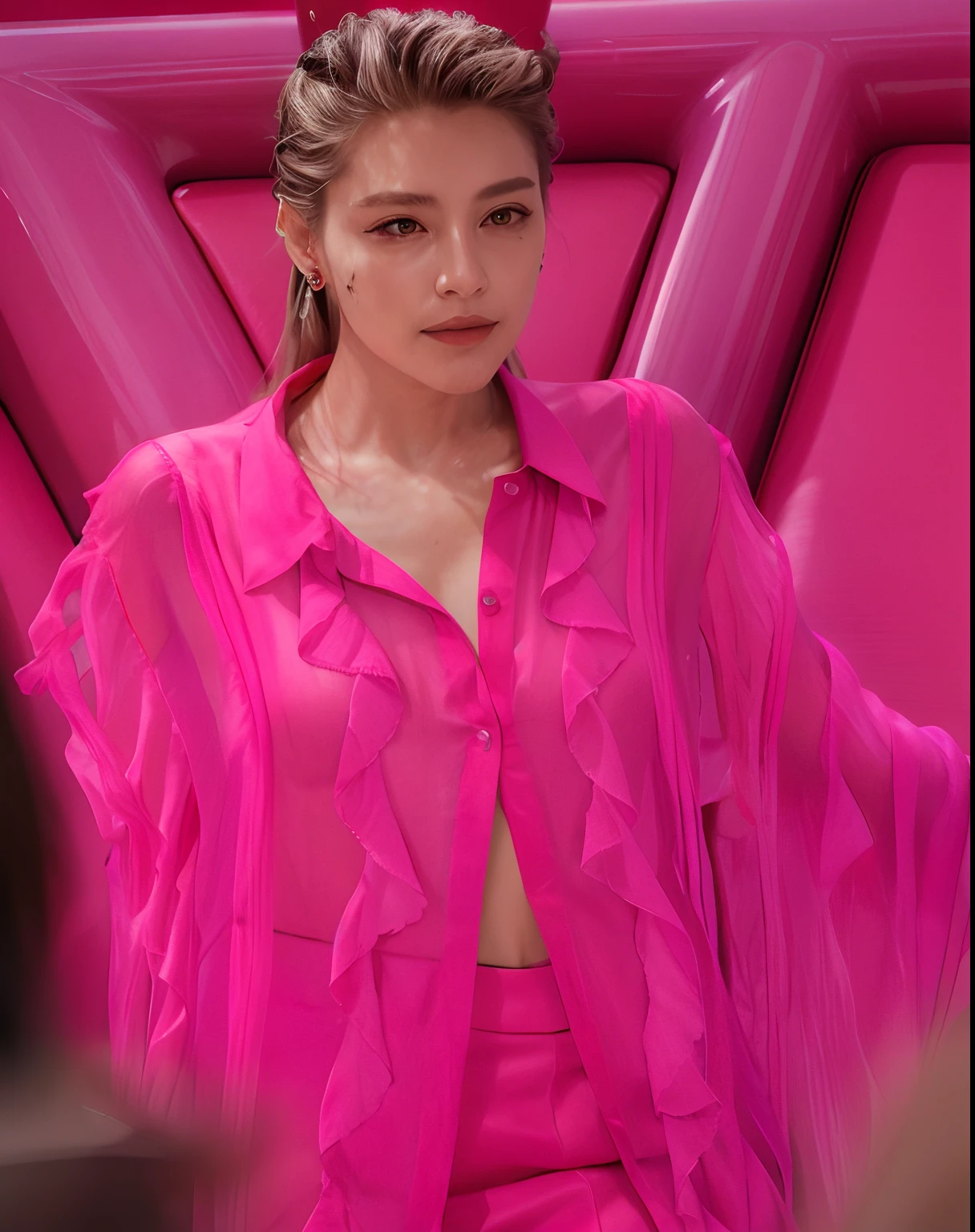 (best quality, masterpiece:1.2), photorealistic, ultra high res, front lighting, intricate detail, Exquisite details and textures, 1girl, (young), face highlight, upper body, detailed face, tear mole, white skin, silver hair, ponytail, braid hair, looking at viewer, big eyes, sun dress, slip dress, (hollow pattern, white, silk), earrings, small breasts, slim body, luxury room, royal palace, professional lighting, photon mapping, radiosity, physically-based rendering,