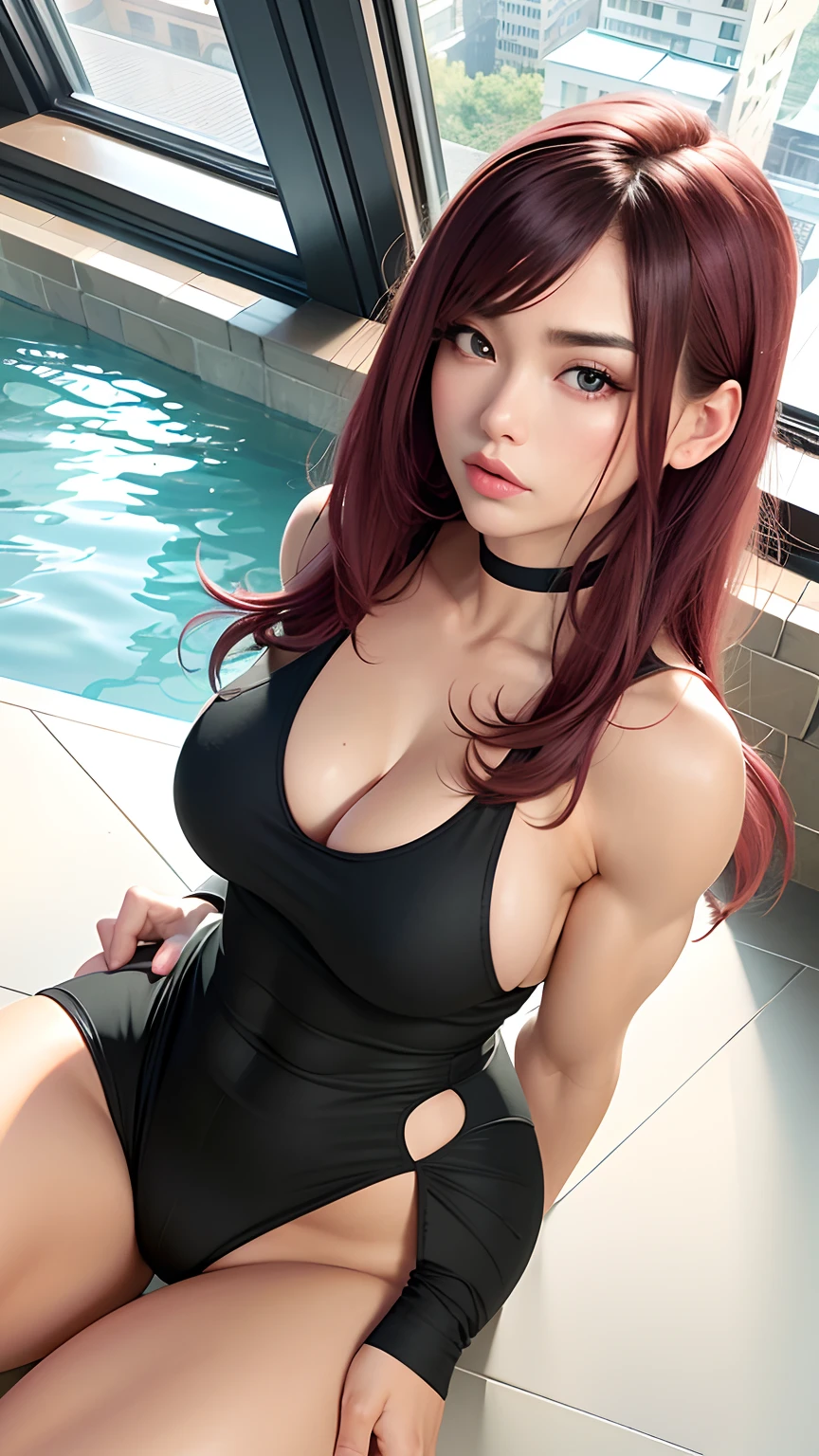 high angle photo of a gorgeous young korean woman in the style of stefan kostic, realistic skin texture, looks up,black sweatshirt, 1 / 2 body crop, 8 5 mm art lens, f 1. 2, sharp focus, 8 k high definition, insanely detailed, intricate, elegant, art by stanley lau and artgerm, muscular stomach, muscular woman, muscular arms, muscular thighs, muscular female, body builder,muscles, muscular female, muscular arms, muscular thighs, muscular stomach, muscular, body builder, pink hair, huge breasts, huge muscles, pantyhose, flexing muscles, flexing bicep, giant muscles, goddess, corruption, haughty, powerful, arrogant , angry, angry face