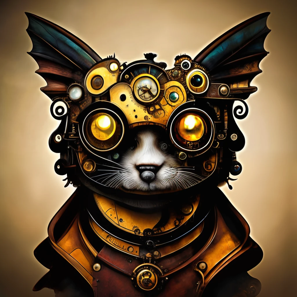 (steampunkai)++, (cute dragon cub), portrait, steampunk