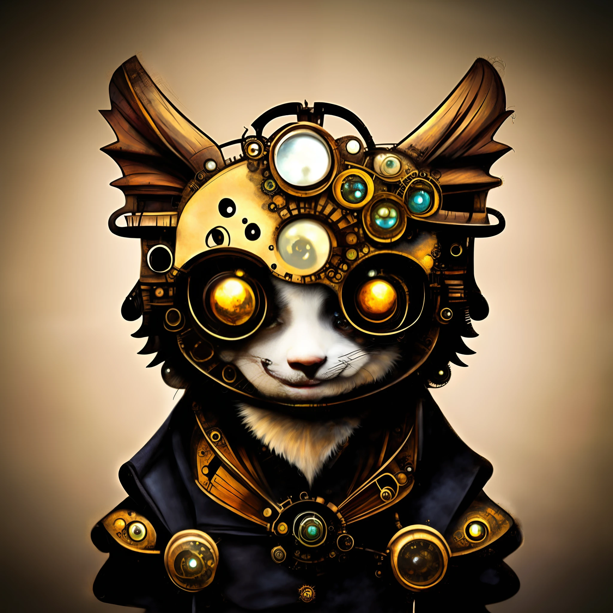 (steampunkai)++, (cute dragon cub), portrait, steampunk, white bordered sticker