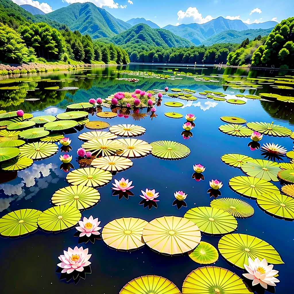 Lotus flowers bloom in Lake Saiko in June