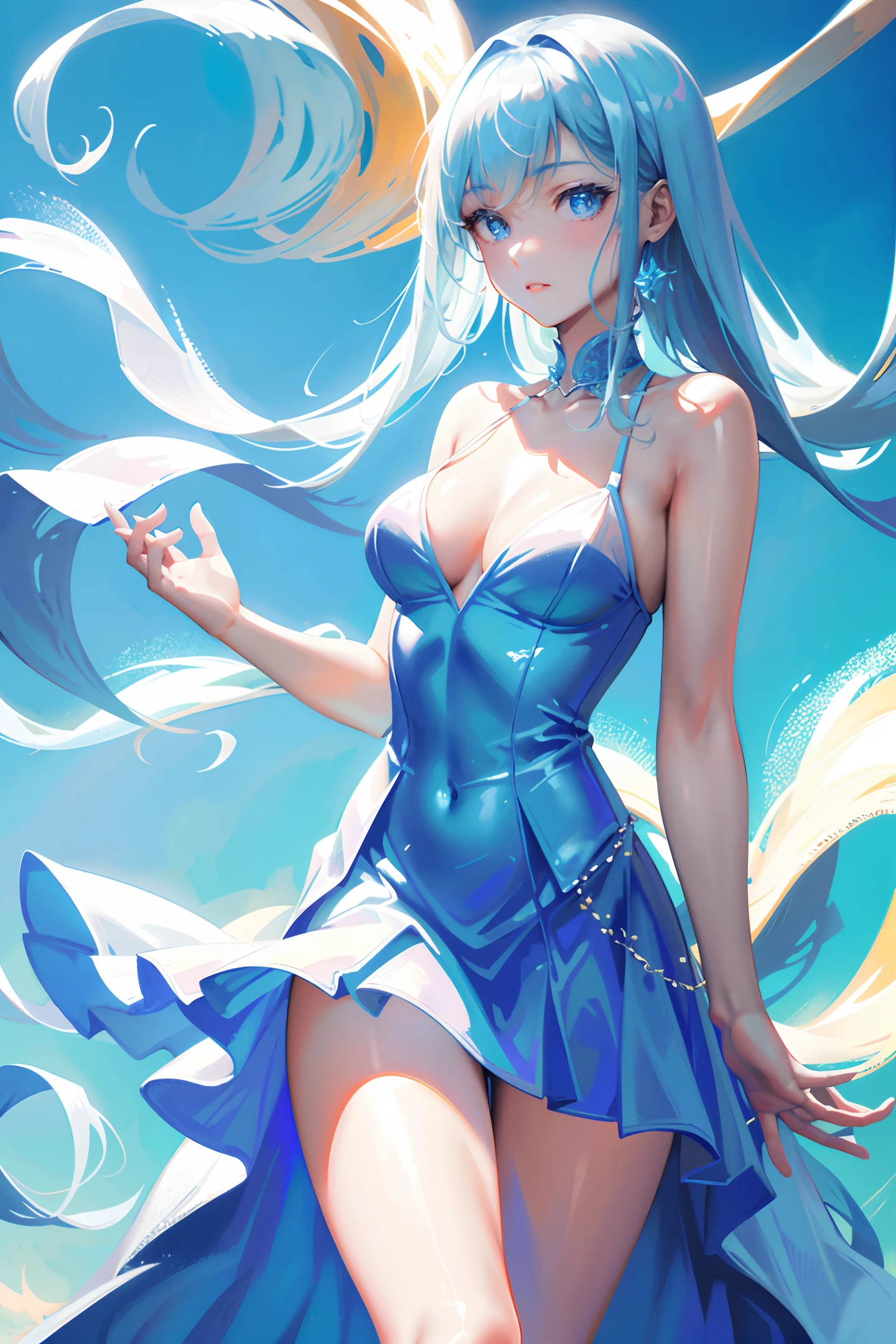 (Masterpiece, Side Light, Fine Eyes: 1.2), (Ultra Fine, High Resolution: 1.2), Beautiful Girl, White and Blue Theme,