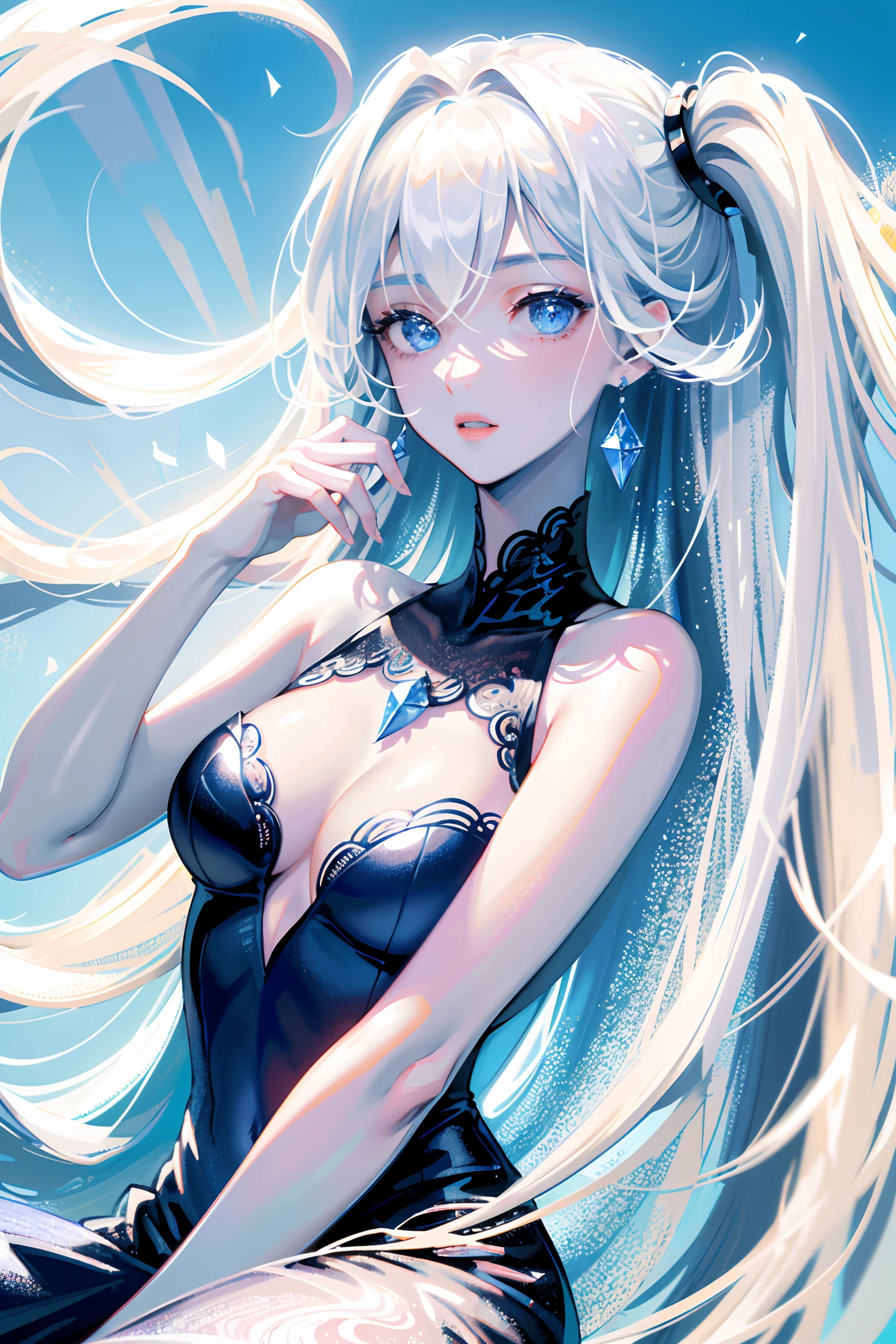 (Masterpiece, Side Light, Fine Eyes: 1.2), (Ultra Fine, High Resolution: 1.2), Beautiful Girl, White and Blue Theme,