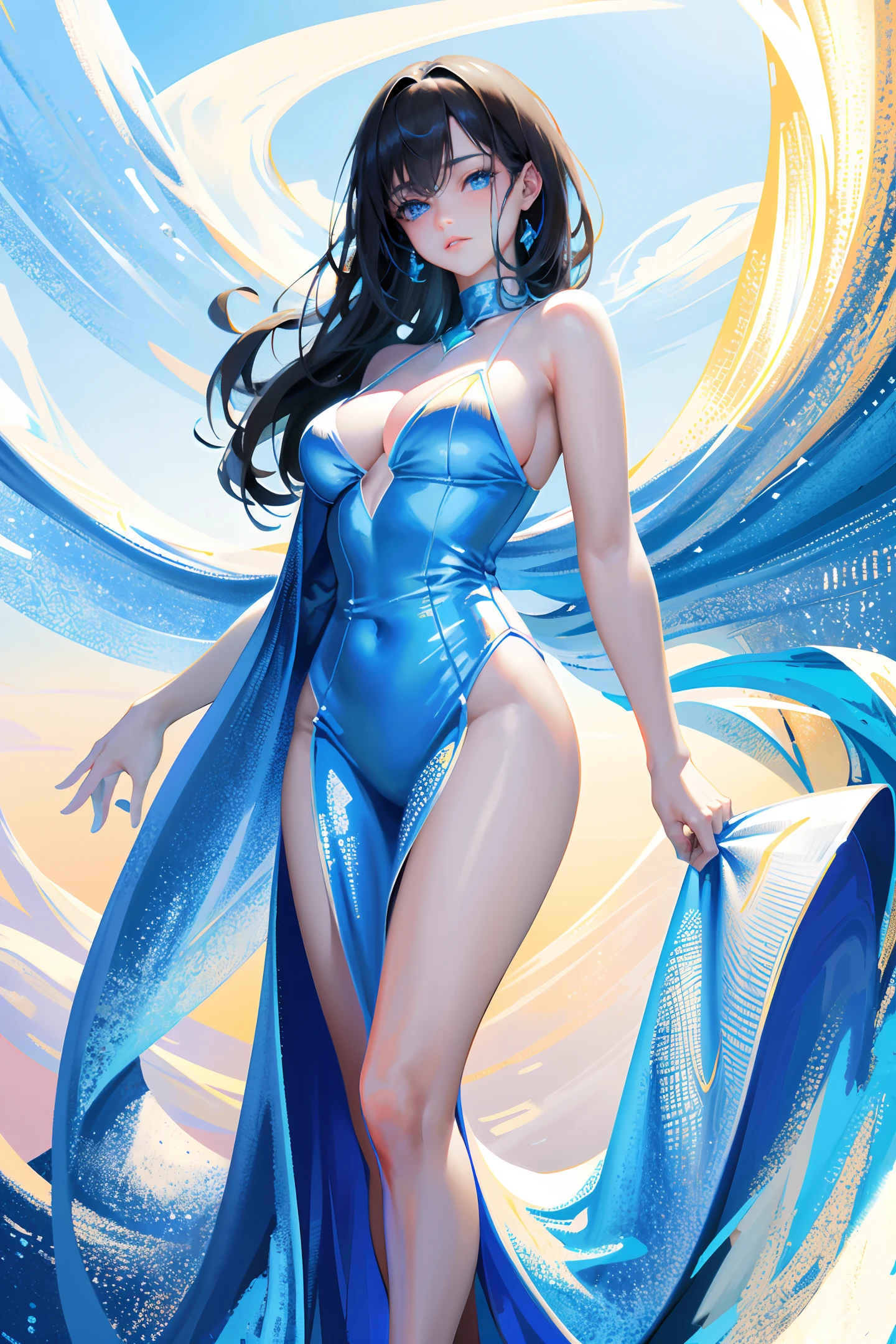 (Masterpiece, Side Light, Fine Eyes: 1.2), (Ultra Fine, High Resolution: 1.2), Beautiful Girl, White and Blue Theme,