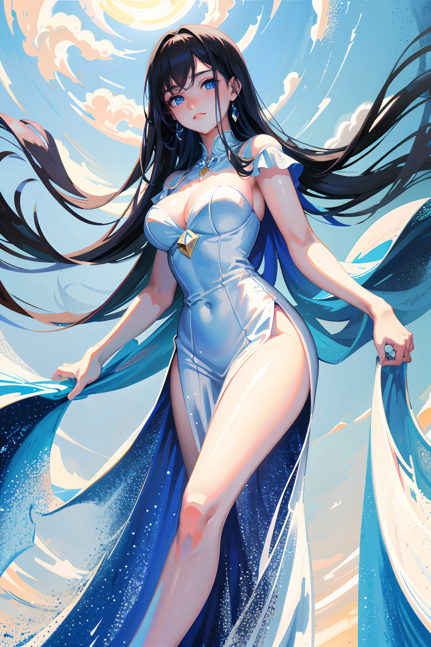 (Masterpiece, Side Light, Fine Eyes: 1.2), (Ultra Fine, High Resolution: 1.2), Beautiful Girl, White and Blue Theme,