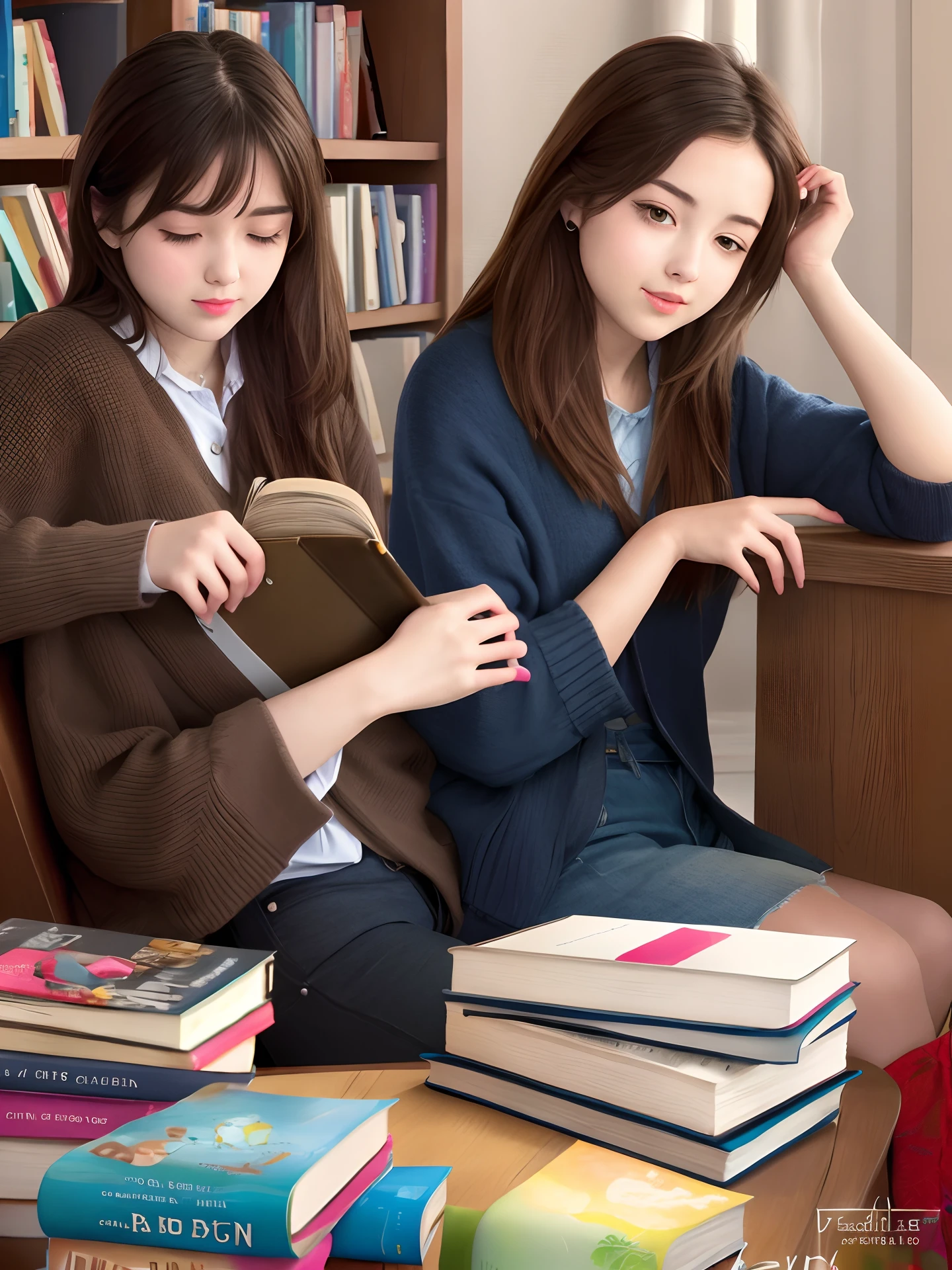 Girls read books and study