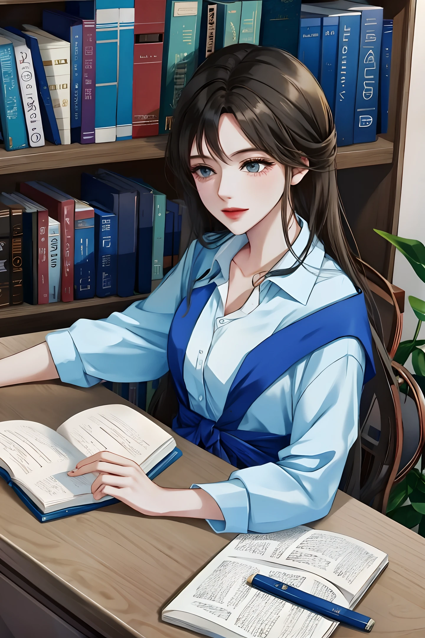 Girl reading a book at the desk