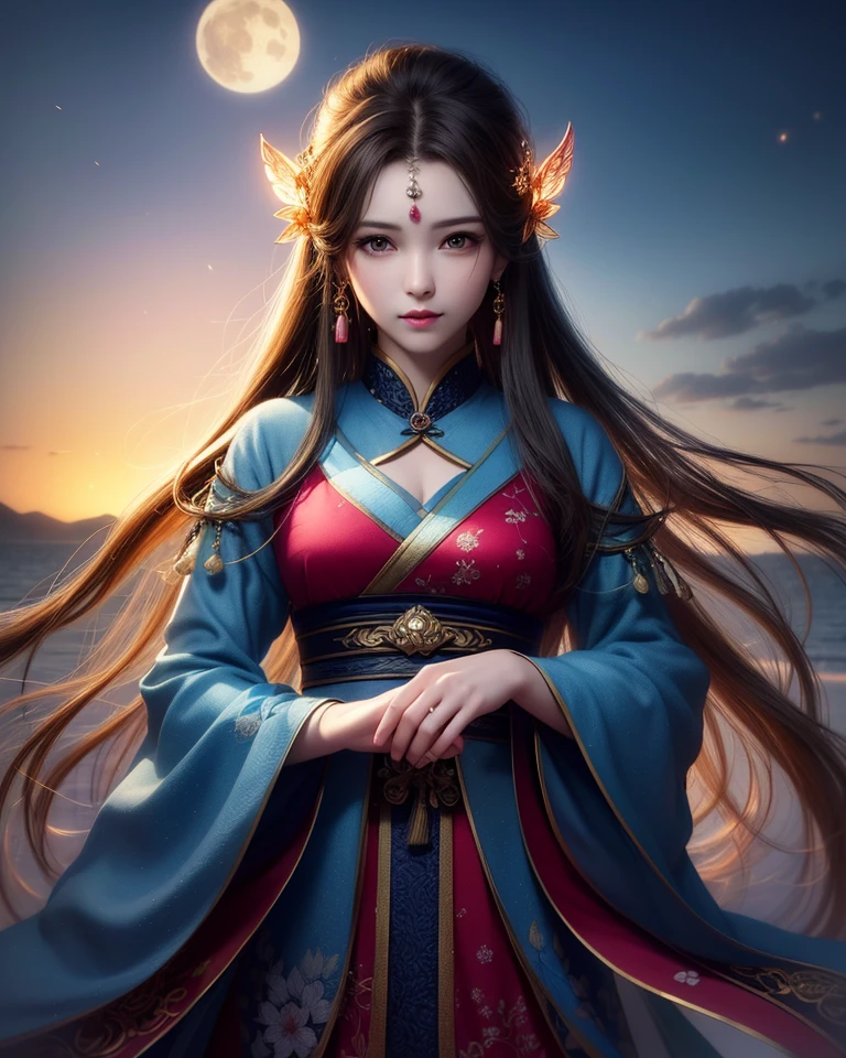 (8k, RAW photo:1.2), best quality, ultra high res,dramatic angle,(fluttered detailed color splashs), (illustration),(((1 girl))),(long hair),(rain:0.9), (头饰:1.4),少女身边有一座古宫,汉服,(重点),彩色水墨画,(泼彩),泼彩,(((colorful))),(素描:0.8) , Masterpiece, best quality, beautiful painted, highly detailed,(denoising:0.6),[splash ink],((ink refraction)), (beautiful detailed sky),moon,highly,detaild,(masterpiece, best quality, extremely detailed） CG unity 8k壁纸，杰作，最好的质量，超详细），（石蒜），
