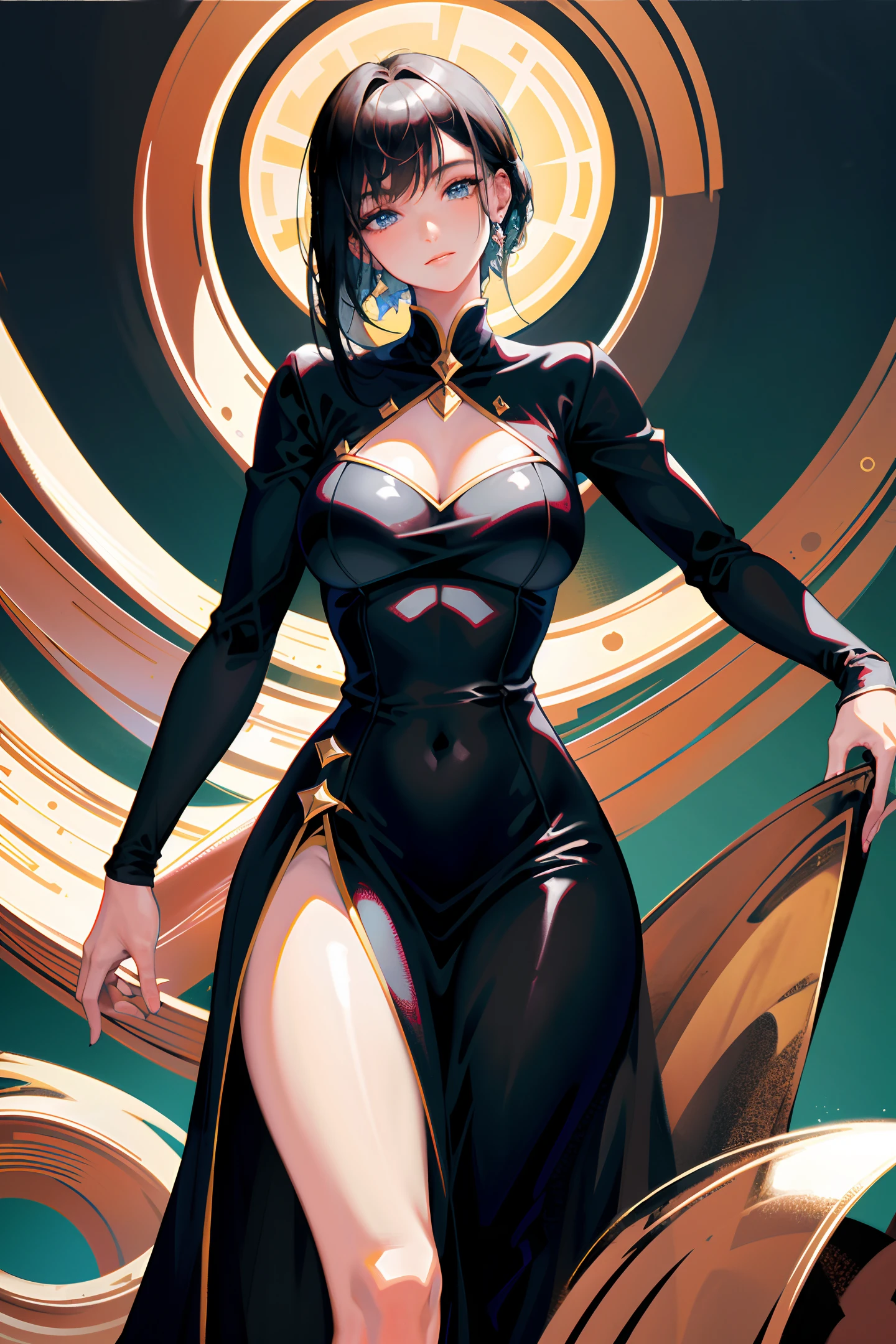 (Masterpiece, Sidelight, Fine Eyes: 1.2), (Super Fine, High Resolution: 1.2), Beautiful Girl, Black Gold Theme,