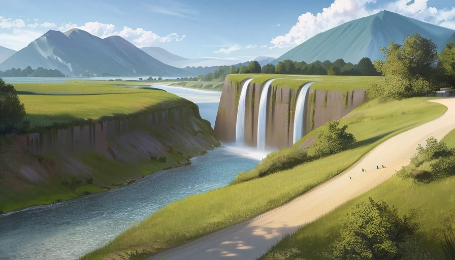 Beautiful views, picturesque scenery, tranquil natural mountains, rivers, trees, sky and clouds