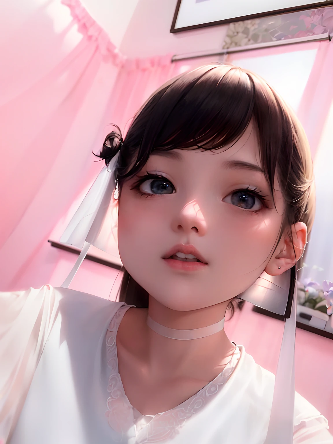 Exquisitely detailed, this CG masterpiece showcases the perfect harmony between light and shadow. A mesmerizing depiction of a young girl, the dynamic pose highlights her grace and subtle movements. Big, charming eyes gaze out from her delicate face, framed by multicolored hair that shimmers like silk in the light. With hints of silver, red, purple, yellow, or green, the hair is a testament to the artist's skillful execution, capturing every subtle nuance of color and texture. Whether a wide shot of the tranquil water or a close-up that reveals fine details, the breathtaking quality of this art is sure to captivate viewers' imaginations.