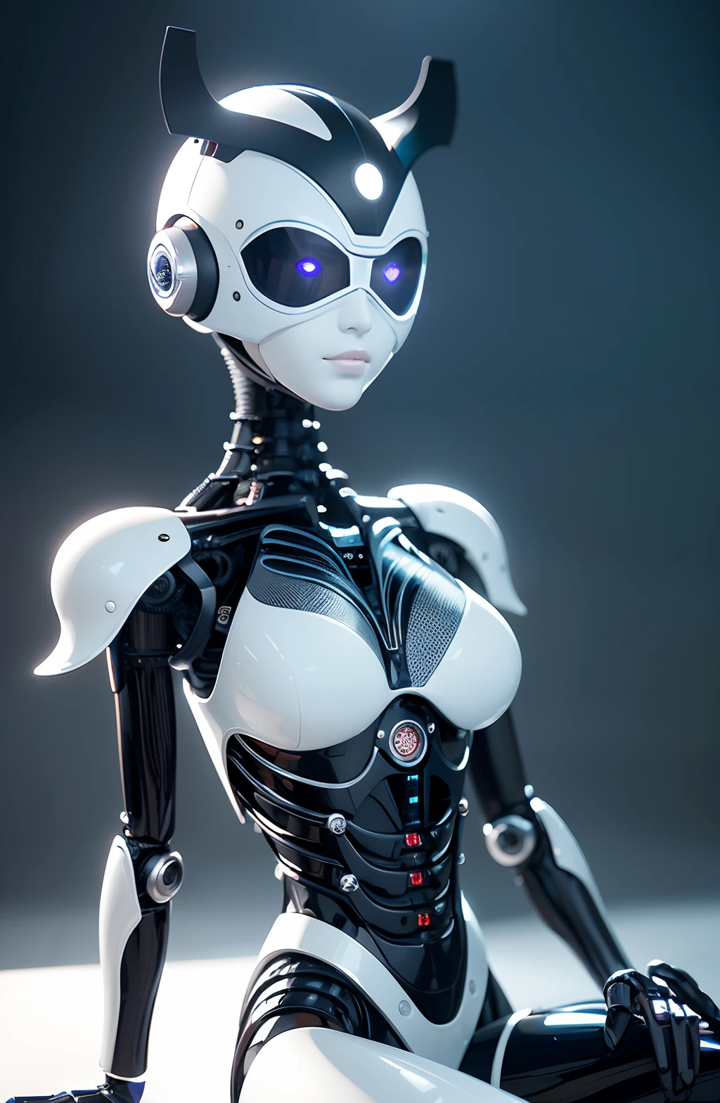 Intricate 3d rendering of highly detailed beautiful ceramic silhouette female robot face, robot, robot part, 150 mm, beautiful studio soft light, rim light, vibrant details, luxurious cyberpunk, lace, surreal, anatomy, facial muscles, cables wires, microchip, elegant, beautiful background, octane rendering, HR Giger style, 8k, best quality, masterpiece, illustration, very delicate and beautiful, very detailed, CG, unity, wallpaper , (fidelity, fidelity: 1.37), amazing, fine detail, masterpiece, best quality, official art, very detailed cg unity 8k wallpaper, absurd, unbelievably absurd, robot, silver helmet, full body, sitting write
