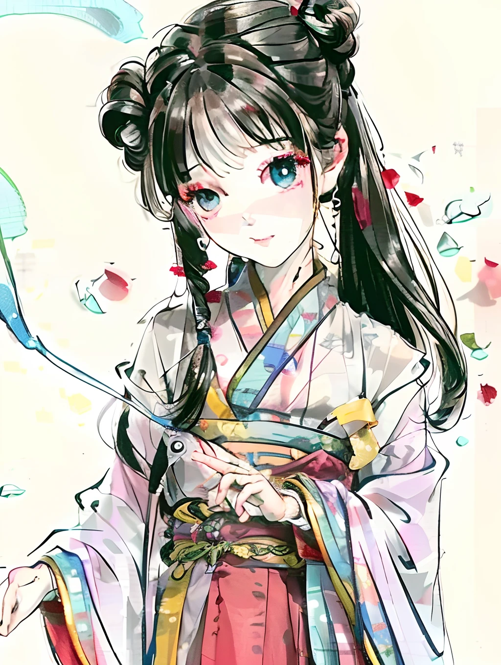 (8k, RAW photo, best quality, masterpiece: 1.2), (realism, realism: 1.37), best quality, ultra-high resolution, professional lighting, photon mapping, light energy transfer, physics-based rendering, movie lighting, ((red Hanfu, Chinese style)), (red pupil), realistic, simple background, upper body, (8k, raw photo, best quality, masterpiece), (1 girl), photon mapping, light energy transfer, physical rendering, automatic white balance, (unforgettable) big smile, long hair))), Watery eyes, (blush | cute and playful | cute | skinny | beautiful | side ponytail | bun,), (looking at the audience), (looking at the audience), (the iris and pupil are round, the pupil is reflective, eye size is different) (red eyes),