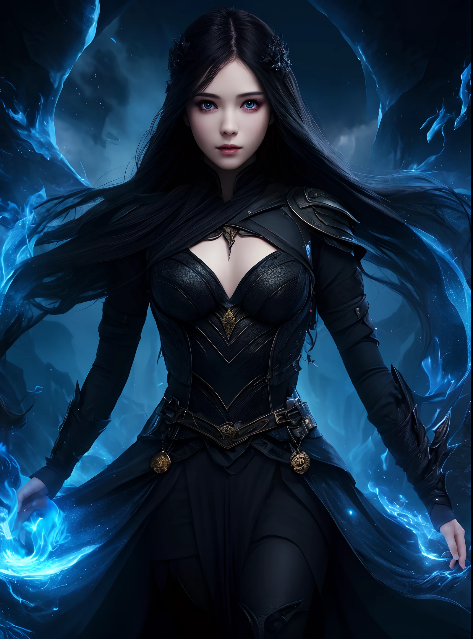 1girl, solo, beautiful, best quality, fantasy, dark, shadow, face is important, boy is important, eyes are important, r characters are the main body of the work (upper body), flame, ruins, magic vortex,