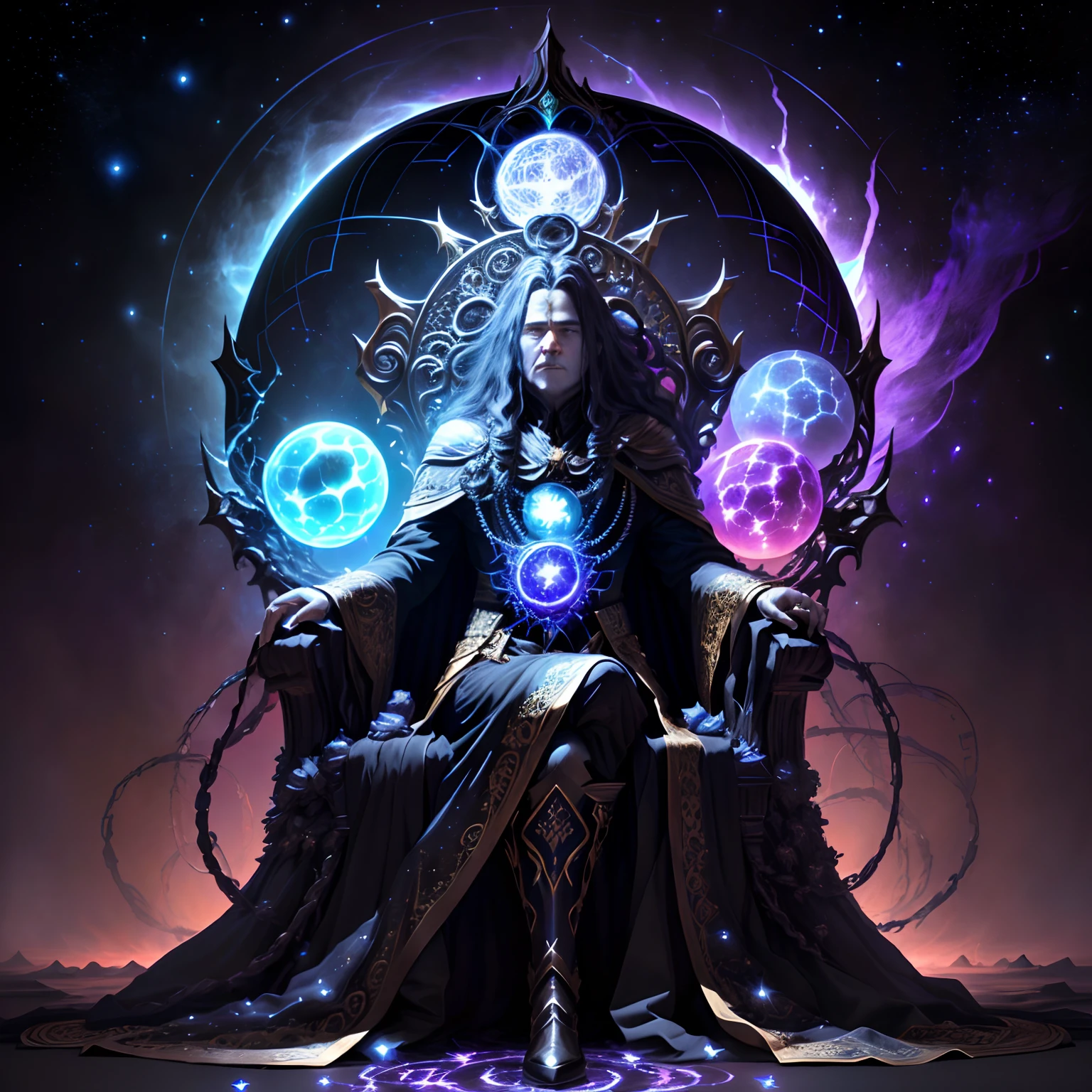 Azathoth is the Greatest God, who rules all infinity from his throne at the center of chaos. His body is composed of all the bright stars of the visible universe, but his face is veiled in darkness.