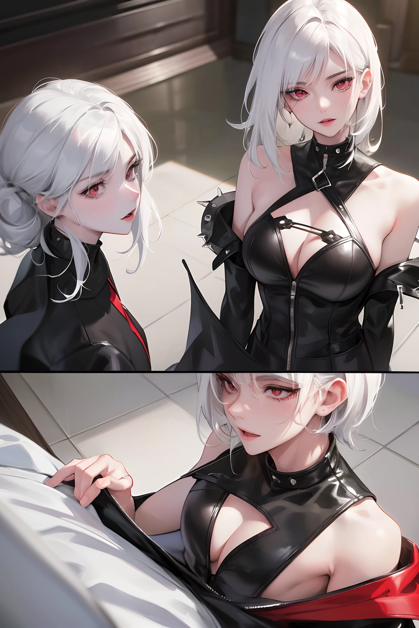 1 pair of lovers
attractive, mysterious, 
seductive, sensual, fetish

extremely detailed, beautiful concept art, sharp focus, ray tracing, 8k, cinematic postprocessing,

masterpiece, hyper quality, hyper detailed, perfect drawing,
CG, 3D, 8k, illustration, anime style.

[boy , mature, (white hair), (spiky hair), (red eyes)]

and [girl, mature, black hair, medium hair, green eyes] epic scenery,