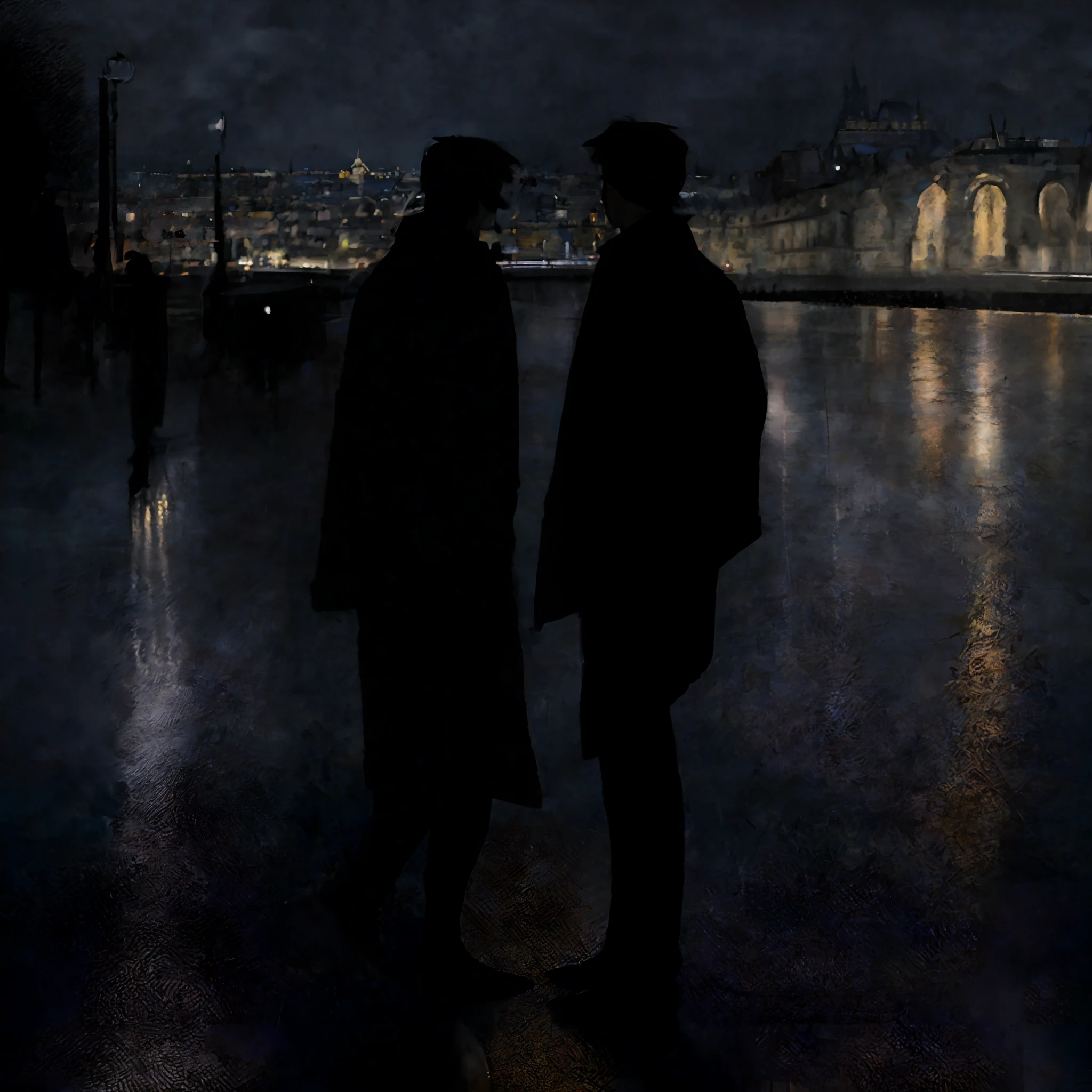 brushfulabstraction style, rain, rainy night in Paris, masterpiece, clouds, starry, dreamlike, best quality, impressionism, vibrant colors, volumetric lighting, soft light, diffused lighting, radiant light rays