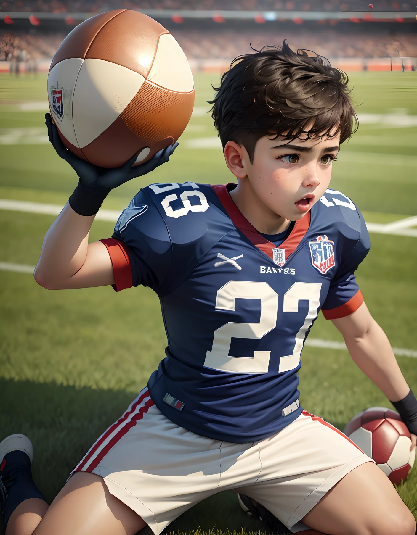 boy playig with football realistic