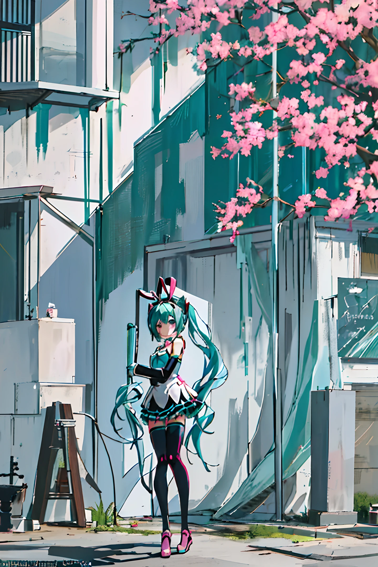 there was a woman in a bunny suit posing for pictures, pink twintail hair and cyan eyes, full body zenkai! asuka suit, mikudayo, asuka suit under clothes! , full body with costume, pvc poseable, skydoll noa, pvc posable, miku, hatsune miku cosplay, sakura kinomoto, hatsune miku