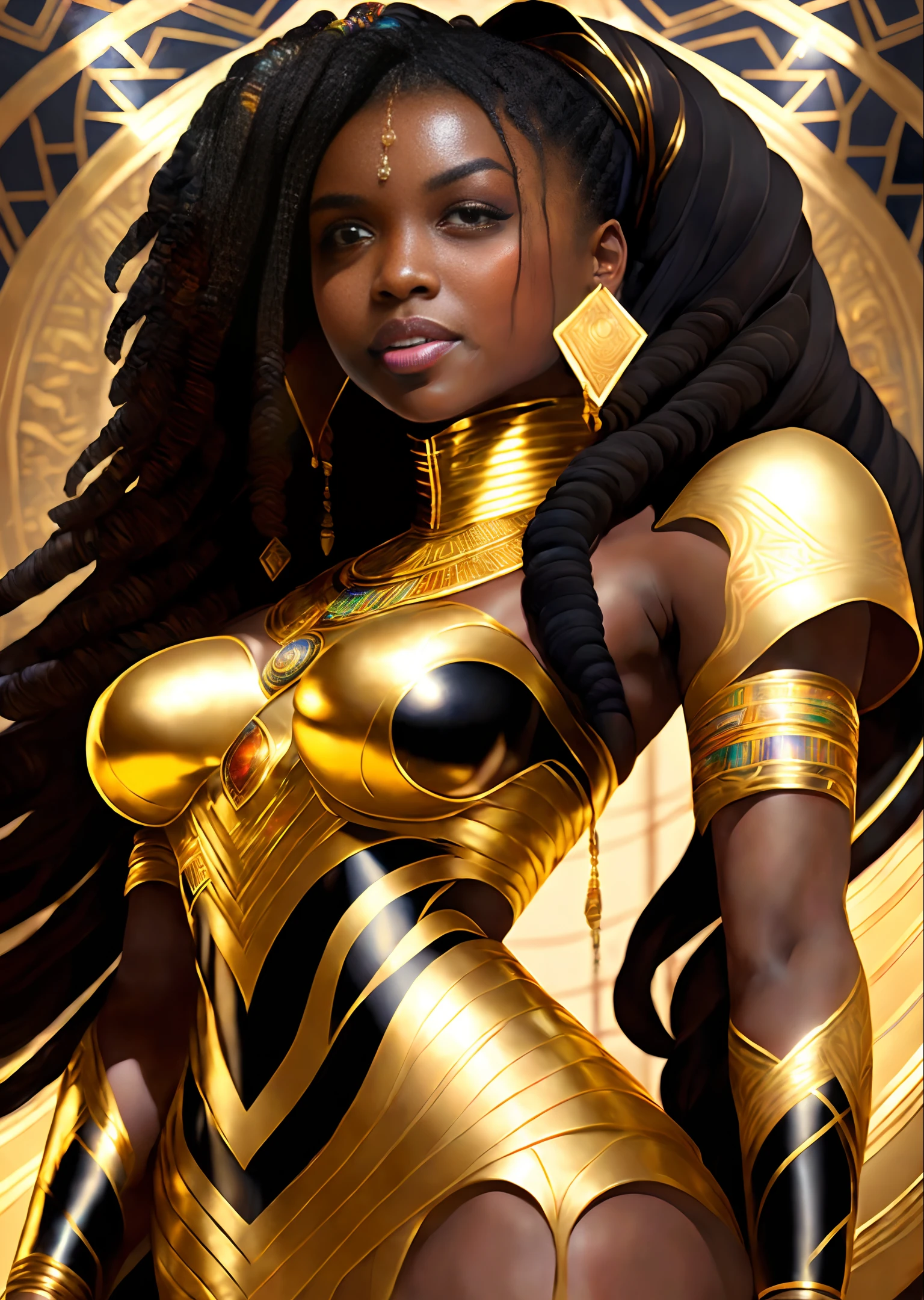 Highly (dynamic:1.2) scene art detailed (rutkowski:1.2), (nubian teen princess), (laughing), (dark skin), ((thicc)), (((large boobs))), (((cleavage))), (((long woven colorful braids))), (fantastic, amazing egyptian palace decoration:1.2), egyptian beauty, explosive volumetric, Delightful ???????, (fantastic god perfect art, 64k ultra hd:1.1), (art by apterus, art by artgerm:1.2)