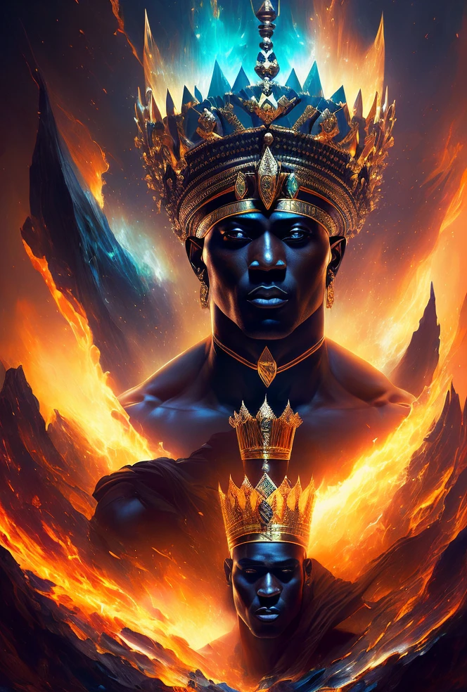 Highly (dynamic:1.2) scene art detailed (rutkowski:1.2) pharaoh ((crown of ramses)), handsome, (dark skin:1.5), ((bald head)) ((muscular)), (fantastic amazing decoration:1.2), abstract beauty, explosive volumetric, Delightful anatomy, (fantastic god perfect art, 64k ultra hd:1.1), (art by apterus, art by dan mumford:1.2)