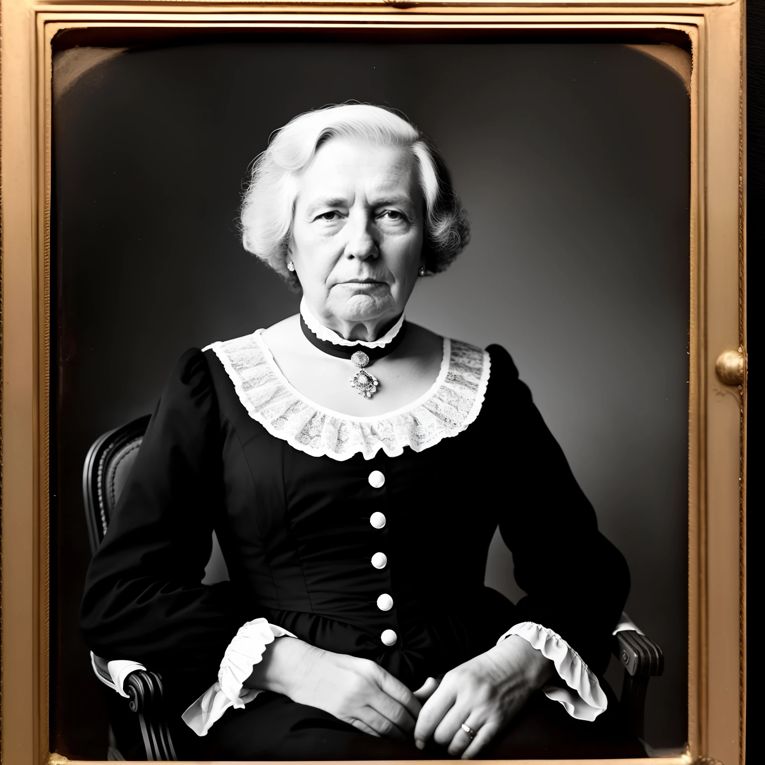 RAW photo, Old black & white Daguerreotype full body photo portrait of Donald Trump, 78 years old, dressed in 18th century women's clothing, background is an old sitting room (hyper-realistic), (high detailed skin:1.2), 8k uhd, dslr, soft lighting, high quality, gritty, scratchy film grain, Fujifilm XT3