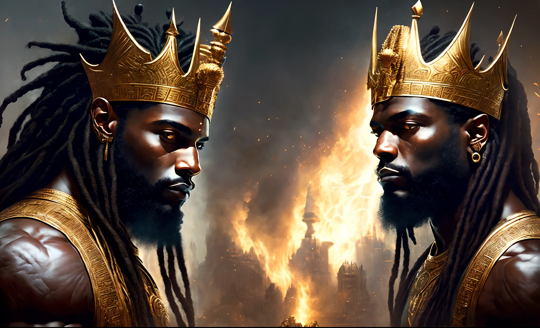 Highly (dynamic:1.2) scene art detailed (rutkowski:1.2), ((pharaoh crown of ramses)), handsome, (dark skin), ((long woven dreadlocks)) ((muscular)), (fantastic amazing decoration:1.2), explosive volumetric, Delightful anatomy, (fantastic god perfect art, 64k ultra hd:1.1), (art by apterus, art by dan mumford:1.2)