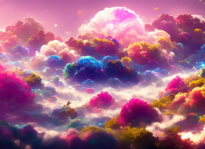 A disco diveland with swirling clouds and flowers, artstation, clear focus, inspiring 8k wallpaper