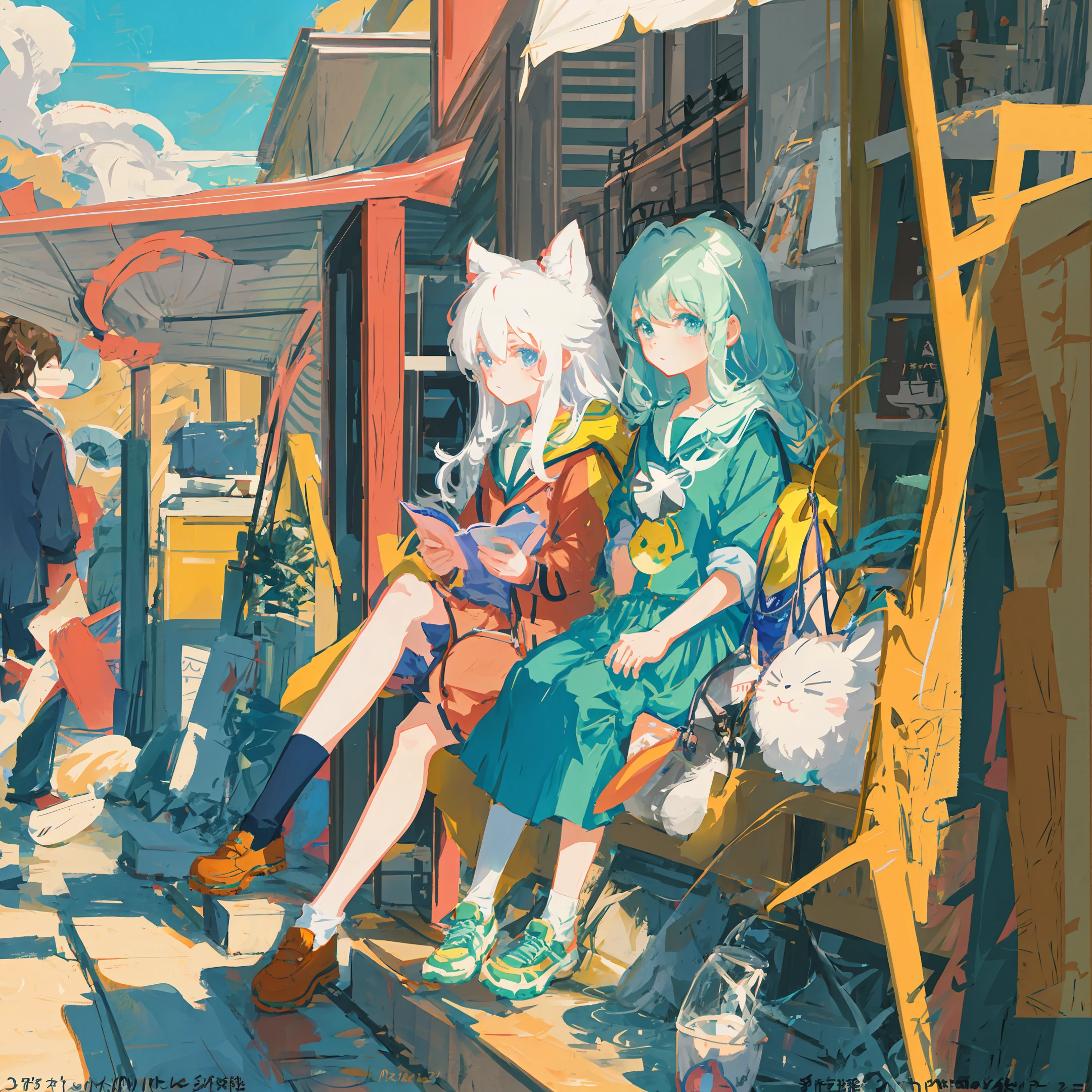 Anime Style, Girl, Cute, Ghibli Drawing Style, High School, Trends in ArtStation, Hair Blow, Looking at Viewer