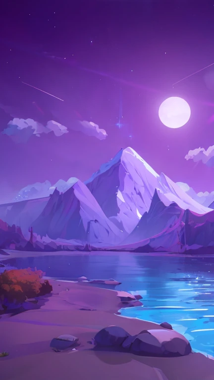 masterpiece, best quality, (very detailed CG Unity 8k wallpaper), (best quality), (best illustration), (best shading), isometric 3D, octane rendering, ray tracing, very detailed, realistic lighting, masterpiece, high quality, beautiful graphics, purple tones, scene, night, mountains and forests