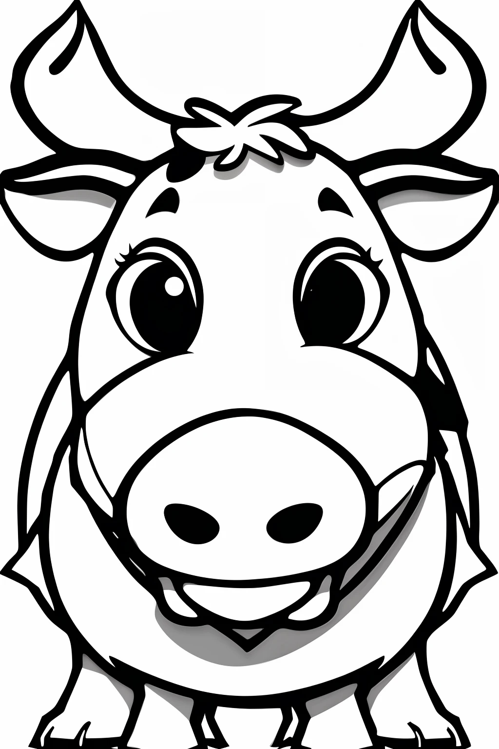 coloring page of a happy, full-bodied cow