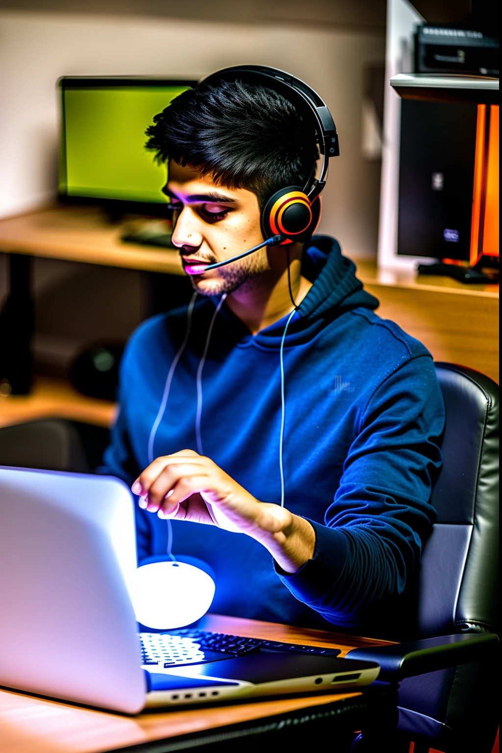 Mohit Gamer, a boy sitting on his gaming chair and playing games on the PC while plugged in to his headphones