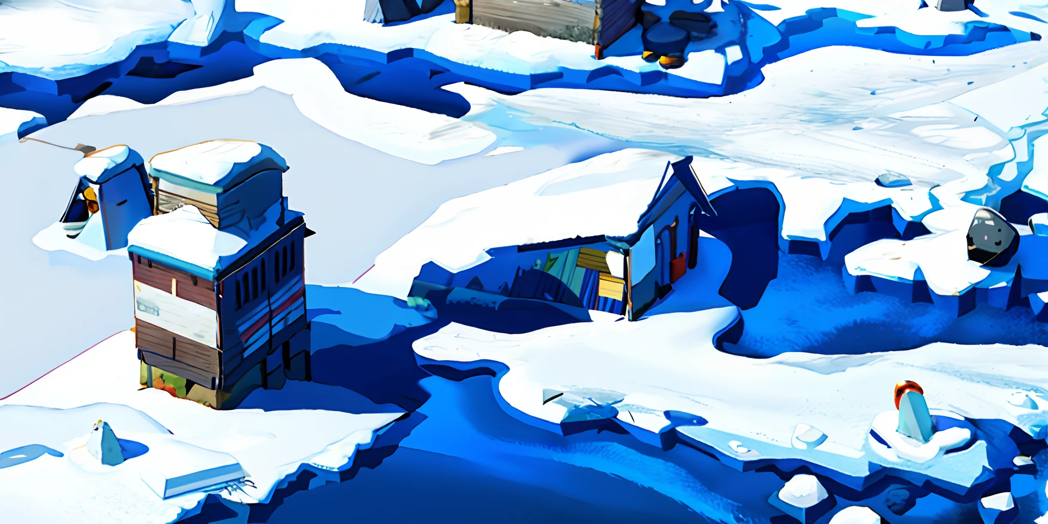 cartoon snow and ice city god's perspective