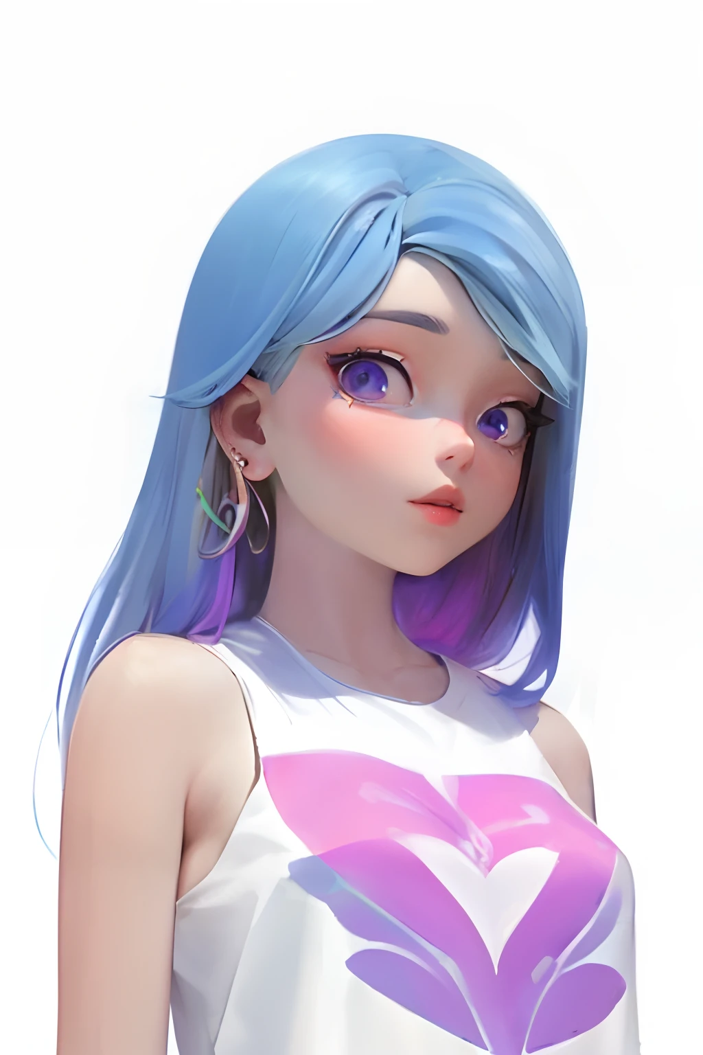 Blue hair, (tearchaight: 1.4), (masterpiece, side lighting, beautiful eyes with fine details: 1.2), masterwork* portrait, realistic, 3D face, glowing eyes, shiny hair, shedding skin, solo, awkward, (midriff)