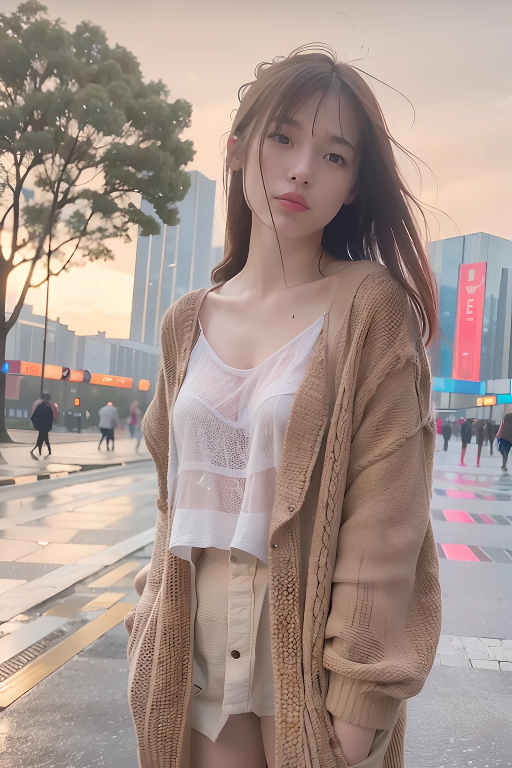 mix4, (8k, RAW picture, best quality, masterpiece: 1.2), (realistic, realistic pictures: 1.37) ,1girl, cute, landscape, night, rain, wet, professional lighting, photon mapping, radiosity, physical based display, full body, full nude