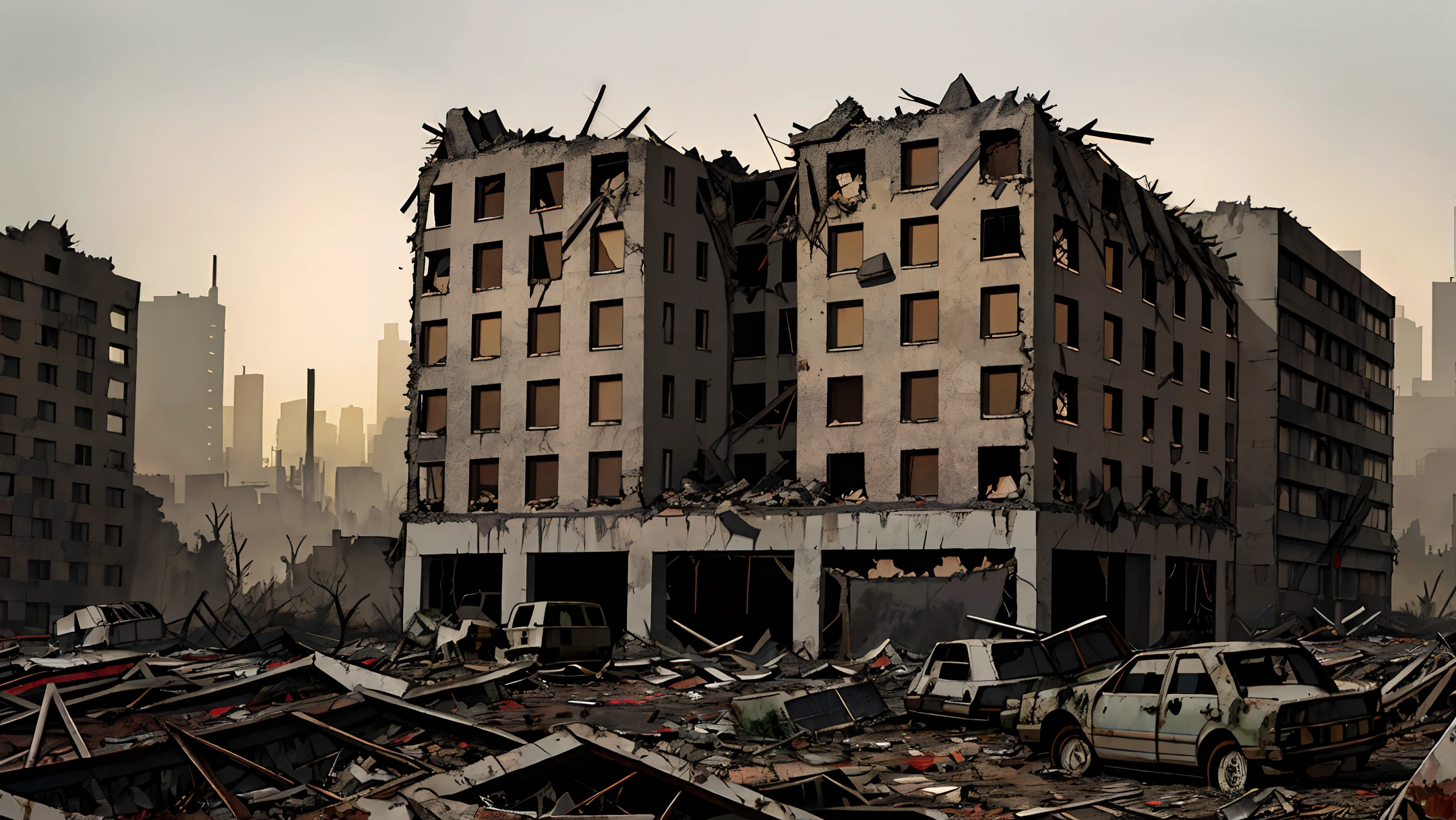 masterpiece, realistic, ultra detailed, absurdres, dynamic lighting, post-apocalypse, overgrown, no humans, night, darkness, building, collapse, dusty, asphalt, ruins, 50mm