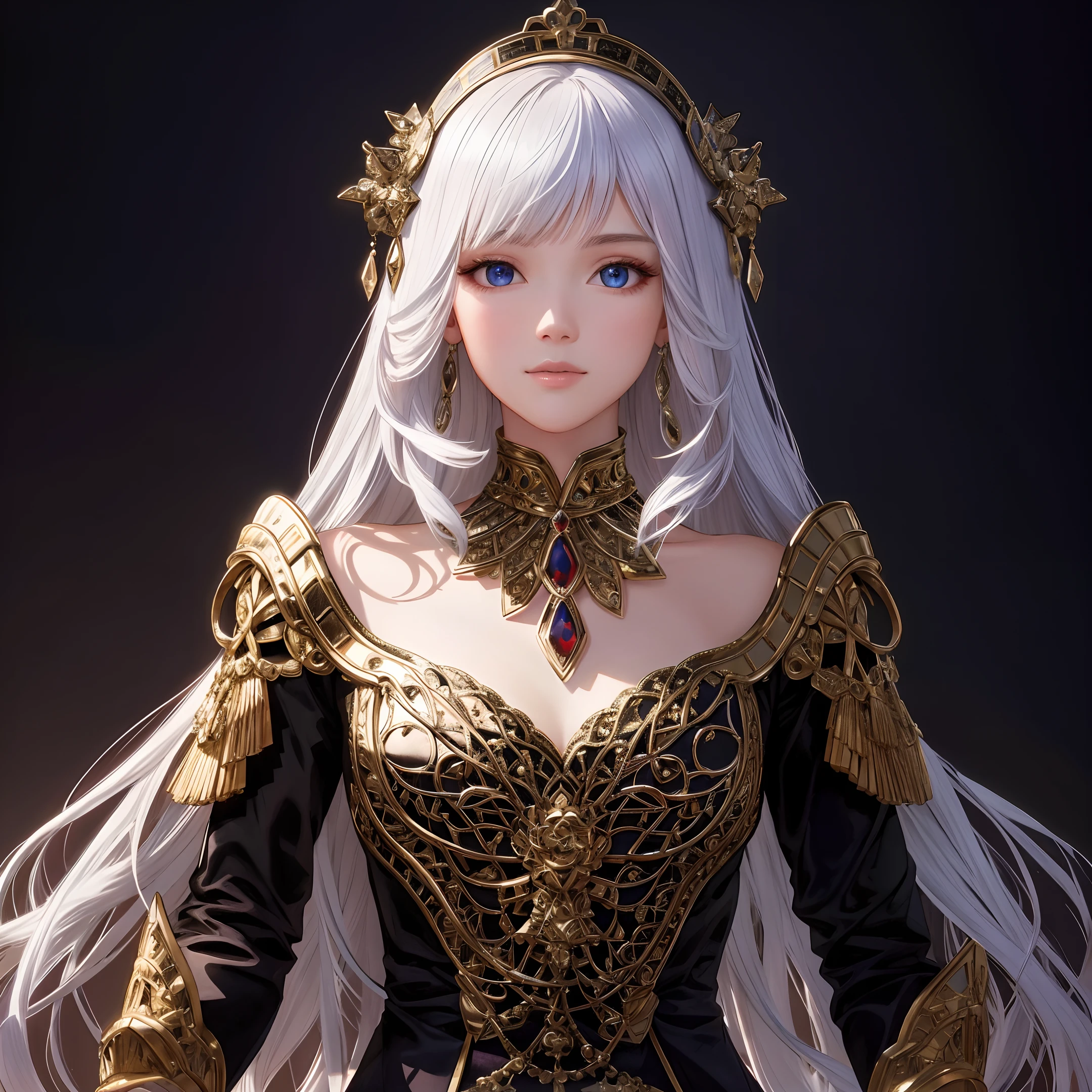 (best quality,masterpeace),(intricate details),(perfect composition), beauty detailed face,hyperrealistic, A young woman is reincarnated into a world of magic and adventure, where she must use her modern knowledge and skills to survive and thrive in this new environment, ,hdr ,cinematic, trending on artstation,trending on CGSociety,immense details, brunette hair, blue eyes, ((intricate pointed red obsidian crown))
