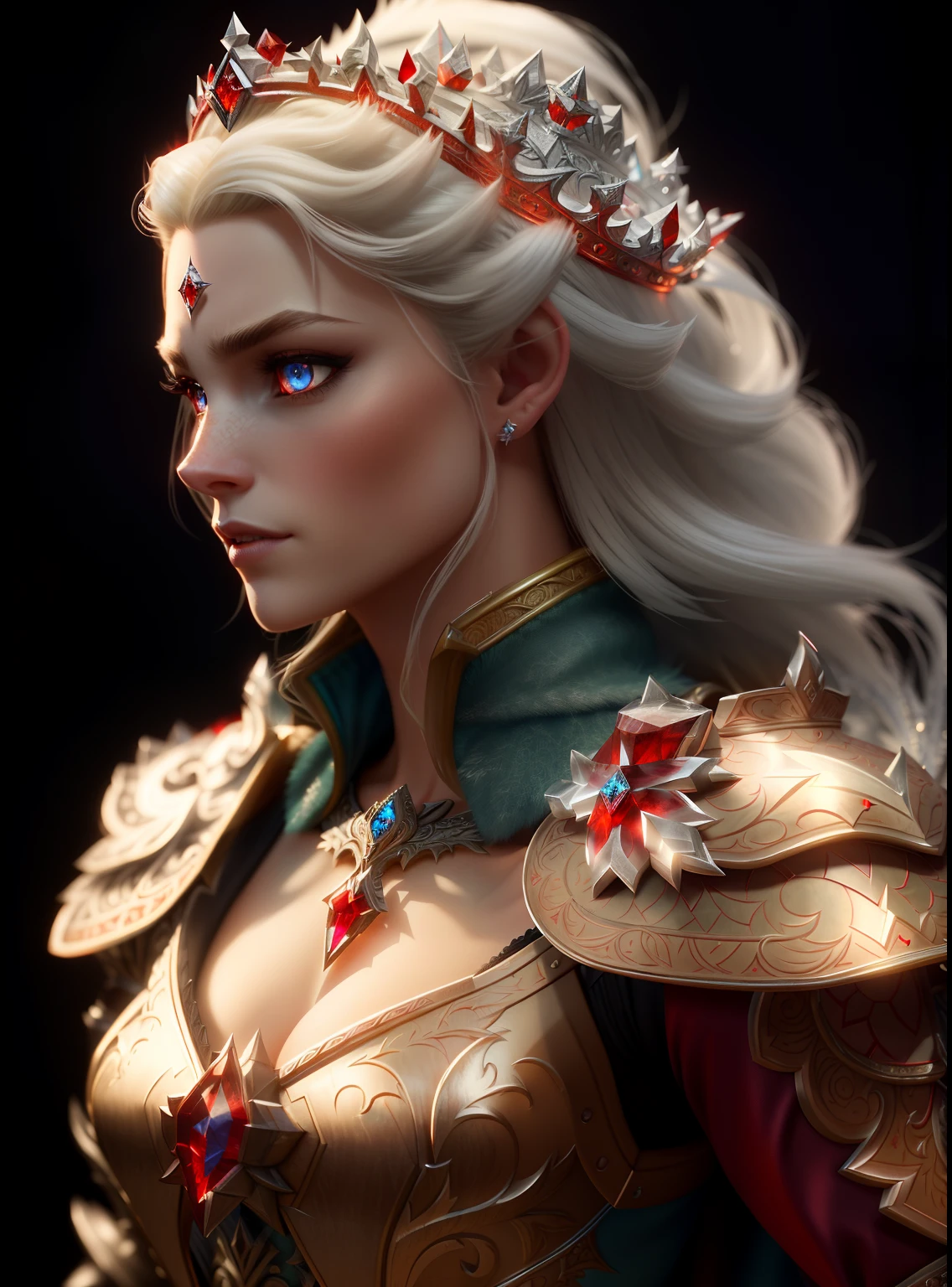 analog style, ((intricate details)), full torso shot, cold lighting, beautiful, (evil princess), (blonde hair), ((ornate skimpy Frostshard Armor)), (intricate jagged tusionite red obsidian crown), dynamic pose, windblown hair, perfect face, (realistic eyes), round iris, (((red eyes))), perfect eyes, intricate, complex, sharp focus, studio photo, intricate details, highly detailed, sharp, perfect lighting, Masterpiece, detailed background, cinematic lighting, 8k