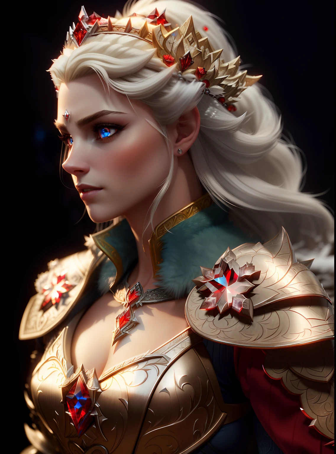 analog style, ((intricate details)), full torso shot, cold lighting, beautiful, (evil princess), (blonde hair), ((ornate skimpy Frostshard Armor)), (intricate jagged tusionite red obsidian crown), dynamic pose, windblown hair, perfect face, (realistic eyes), round iris, (((red eyes))), perfect eyes, intricate, complex, sharp focus, studio photo, intricate details, highly detailed, sharp, perfect lighting, Masterpiece, detailed background, cinematic lighting, 8k