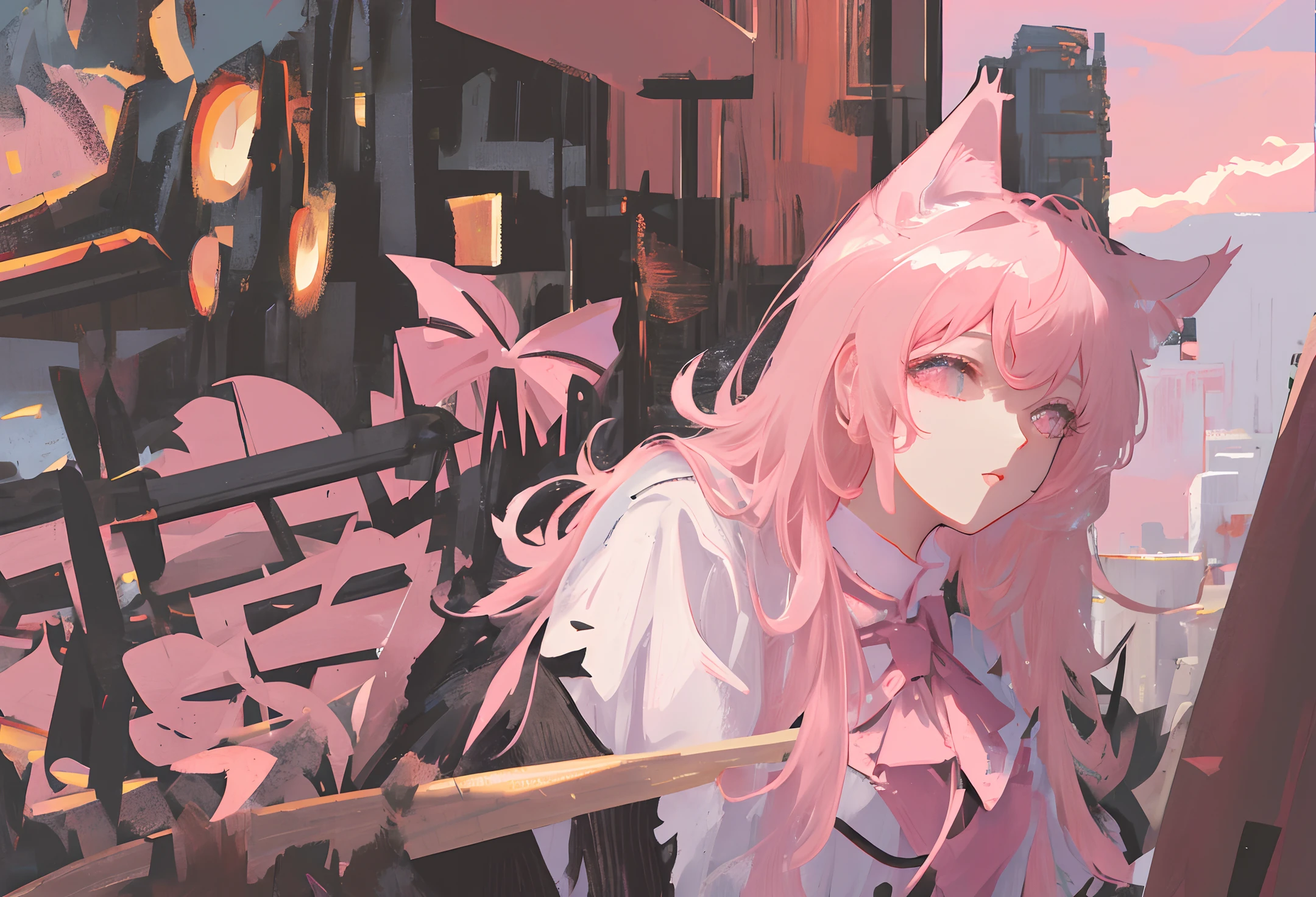 (best illustration, masterpiece) high resolution, close-up, soft skin,
[(cat ears, black fur, pink inside:1.2), (watching sky):1.3]