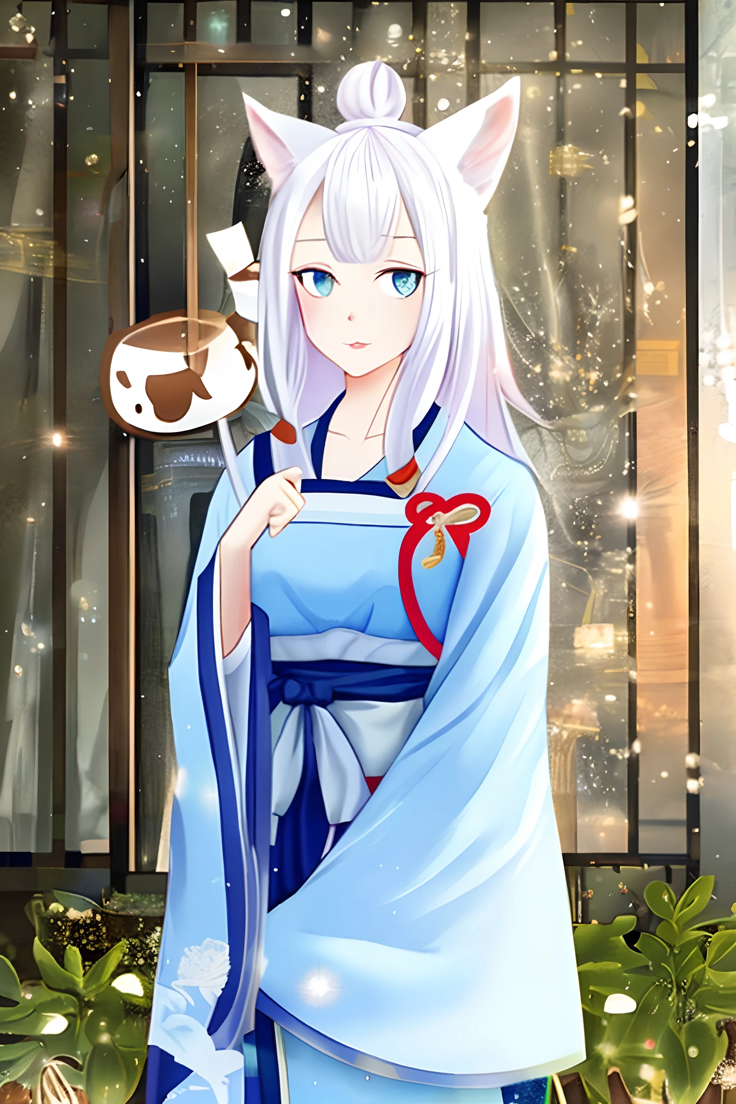 White hair with eared girl Neko