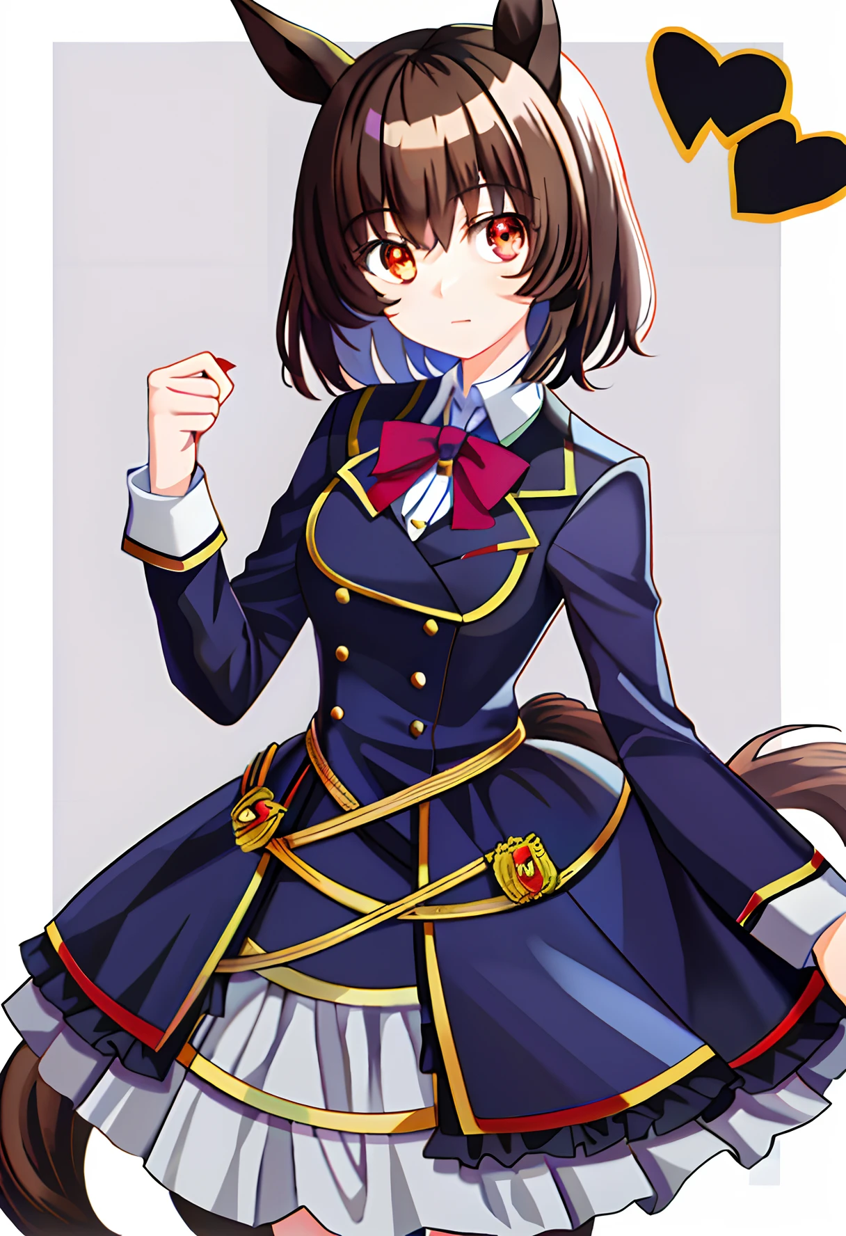 agnes tachyon _(umamusume), 1girl,animal ears ,horse ears ,horse girl ,horse tail,masterpiece, best quality, creepy eyes, red eyes, brown hair, ((short hair)), antenna hair,