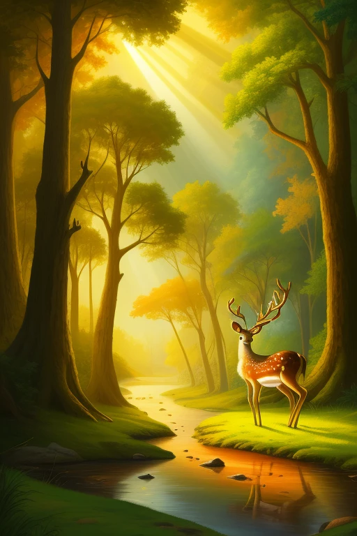 digital painting, deer, masterpiece, high quality, 4k, 8k, exquisite detail, high detail