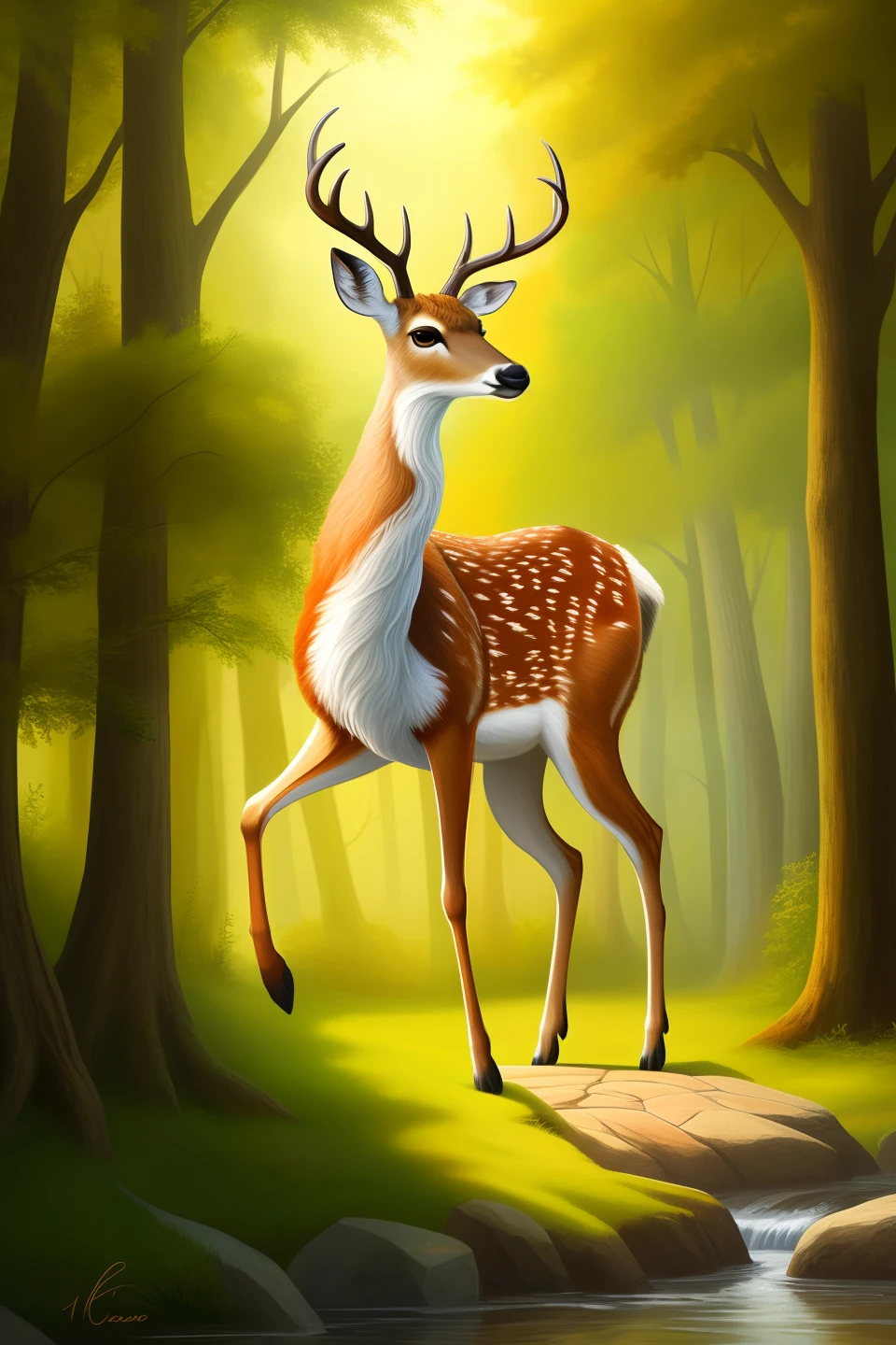 digital painting, deer, masterpiece, high quality, 4k, 8k, exquisite detail, high detail