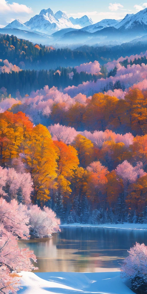 masterpiece, best quality, high quality, extremely detailed CG Unity 8k wallpapers, beautiful scenery, oil painting, award-winning photography, bokeh, depth of field, HDR, bloom, chromatic aberration, photorealistic, extremely detailed, artstation trends, trends on CGSociety, Intricate, highly detailed, dramatic, midway art And masterpiece, the best quality, high quality, extremely detailed CG unity 8k wallpapers. A lush summer landscape with rolling green hills that stretch to the horizon, dotted with wildflowers in shades of pink, yellow, and purple, voluminous lighting And a masterpiece, the best quality, high quality, extremely detailed CG unity 8k wallpapers A serene autumn landscape surrounded by trees in shades of golden yellow, fiery red and scorched orange. The fresh air carries the sweet scent of fallen leaves and wood smoke. The ground is covered in a blanket of warm leaves that rustle under your feet. A misty mountain range rises in the distance, surround lighting And a masterpiece, the best quality, high quality, extremely detailed CG unity 8k wallpapers A breathtaking winter landscape covered by a snowy cloak, creating a world of sparkling white and cool blue tones. Tall evergreens stand tall and proudly, their branches are burdened with heavy snow, voluminous lighting And a masterpiece, the best quality, high quality, extremely detailed CG unity 8k wallpapers A vivid spring landscape bursting with new life and color. The hills are covered with a green carpet dotted with delicate wildflowers in shades of pink, purple and yellow, and voluminous lighting